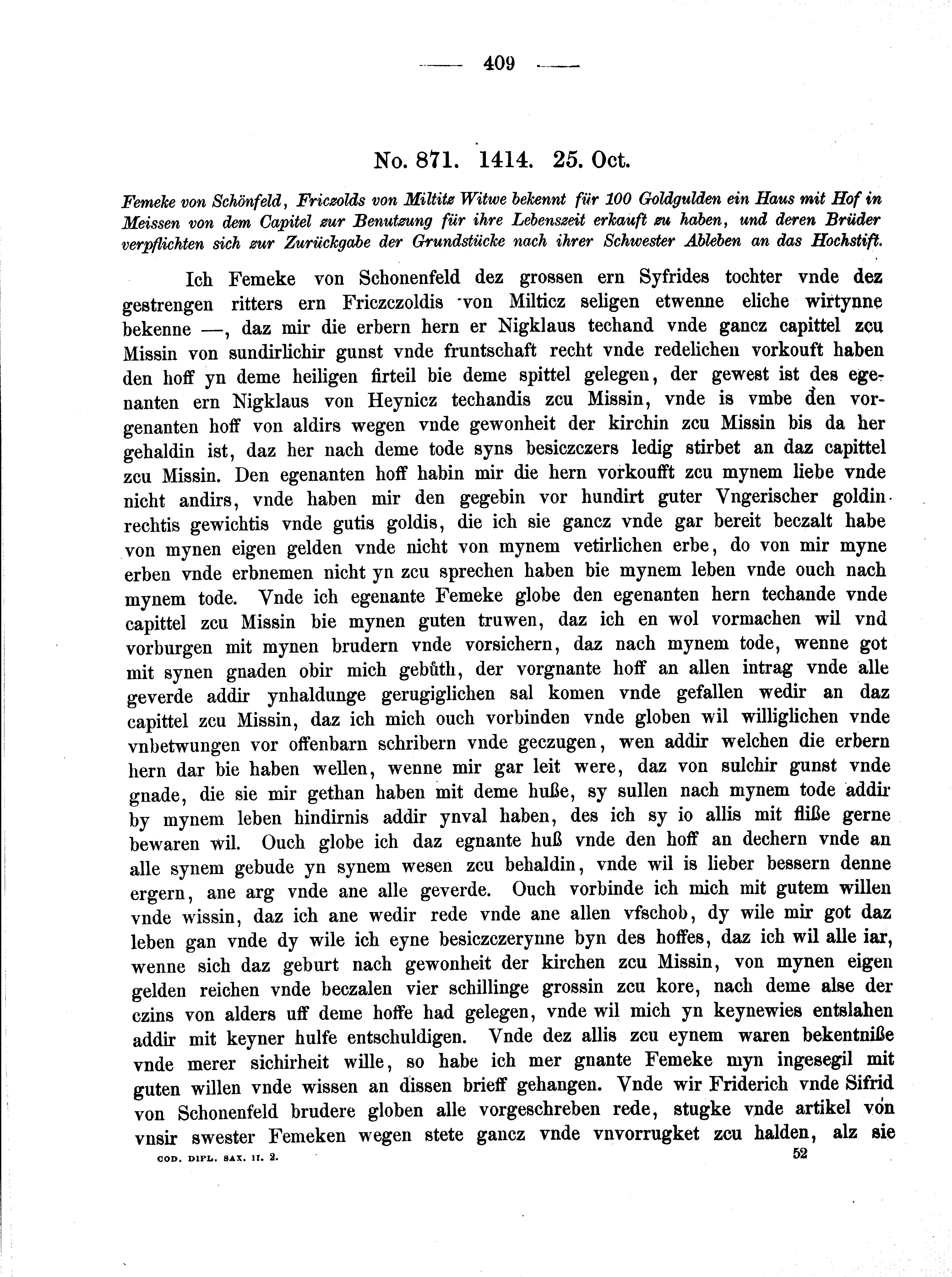 Historische Urkunde Seite 409 aus Band cds2_02