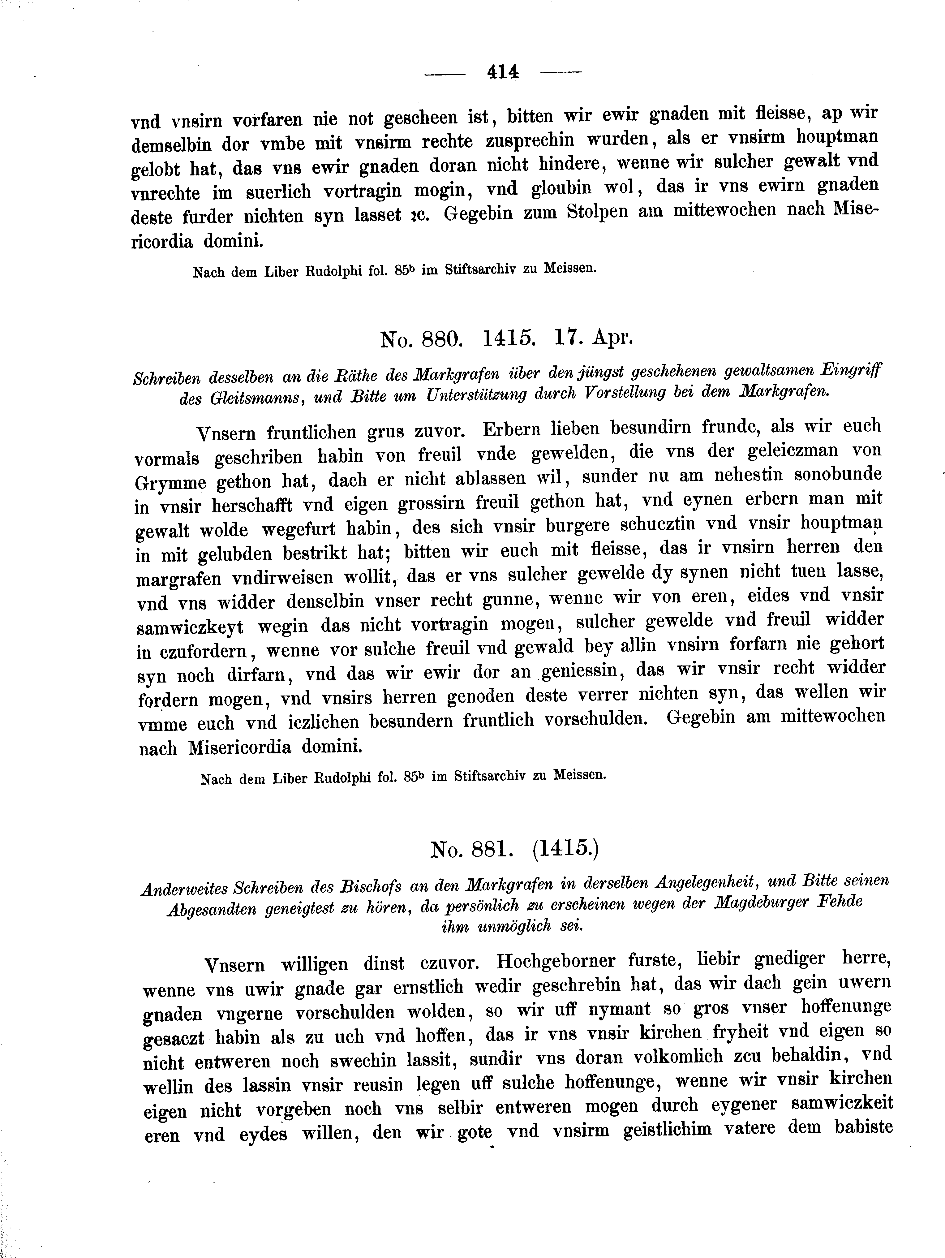 Historische Urkunde Seite 414 aus Band cds2_02