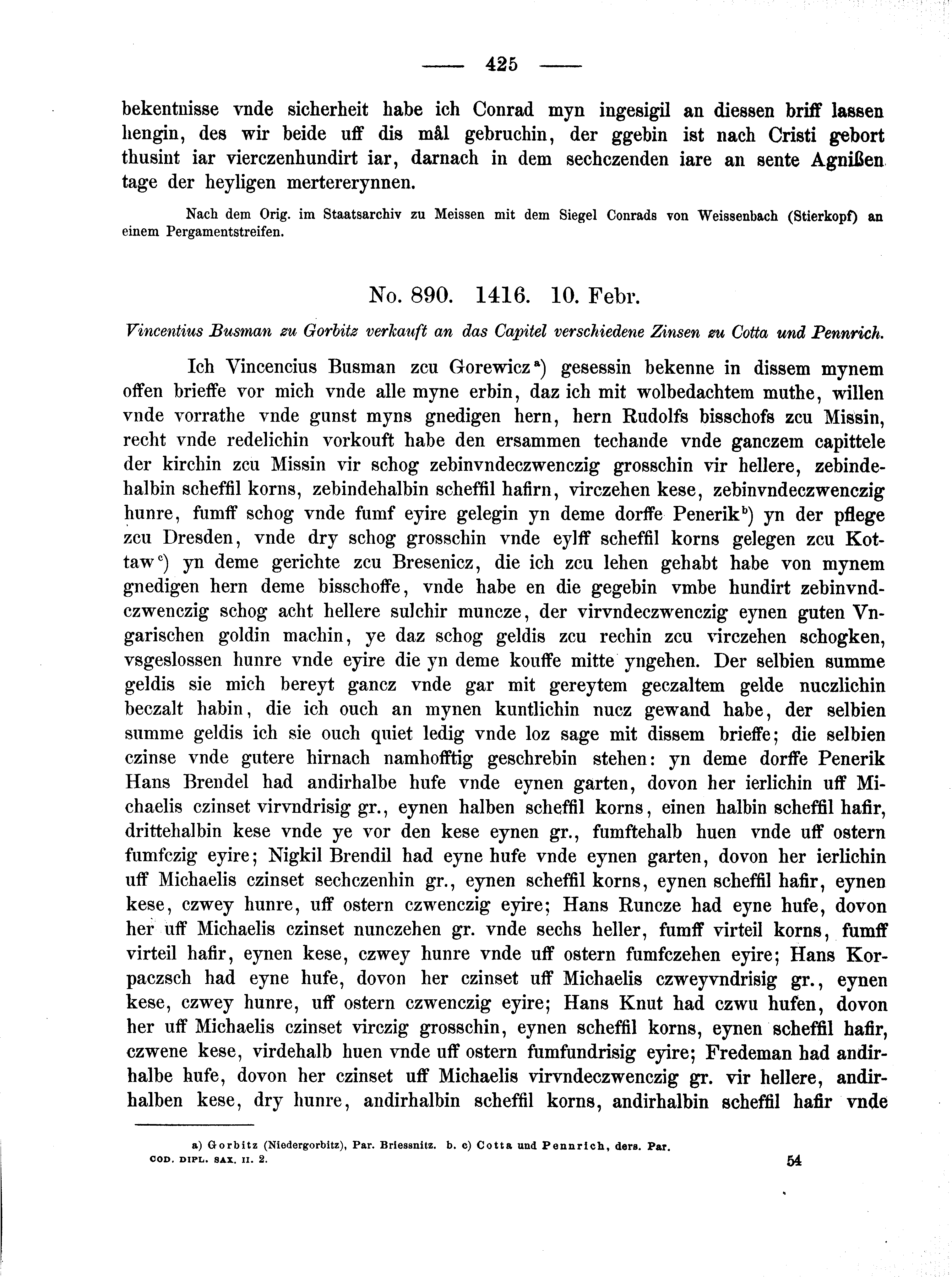 Historische Urkunde Seite 425 aus Band cds2_02