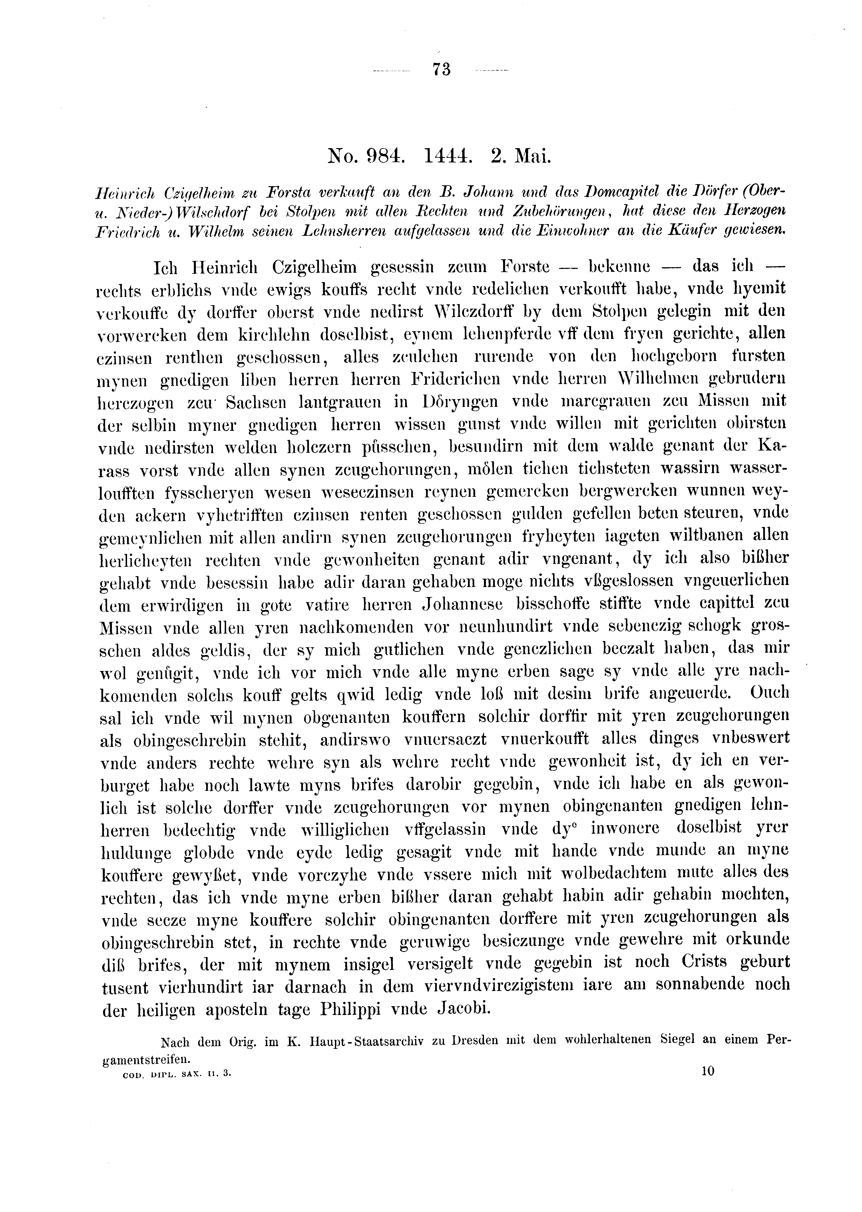 Historische Urkunde Seite 73 aus Band cds2_03