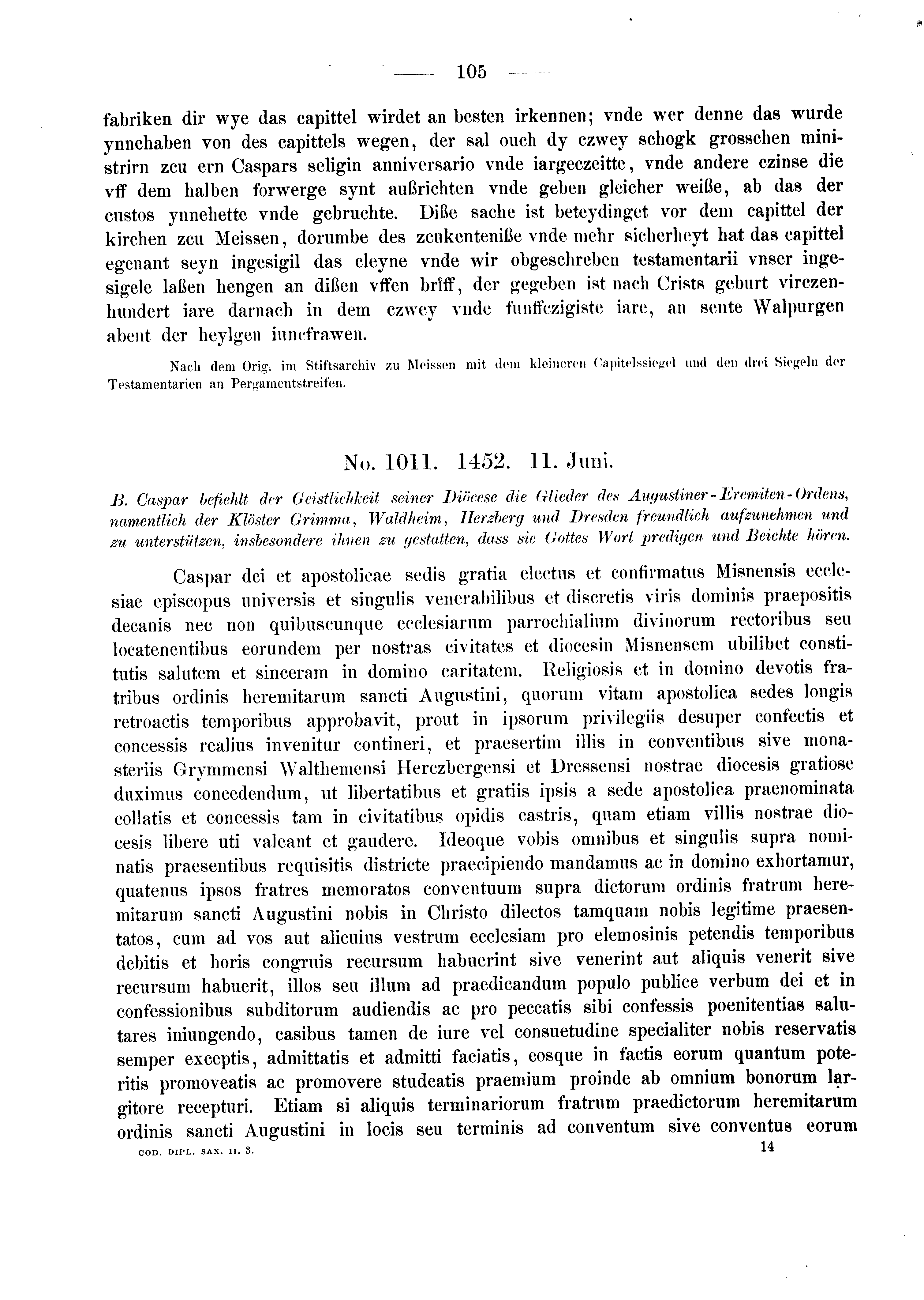 Historische Urkunde Seite 105 aus Band cds2_03