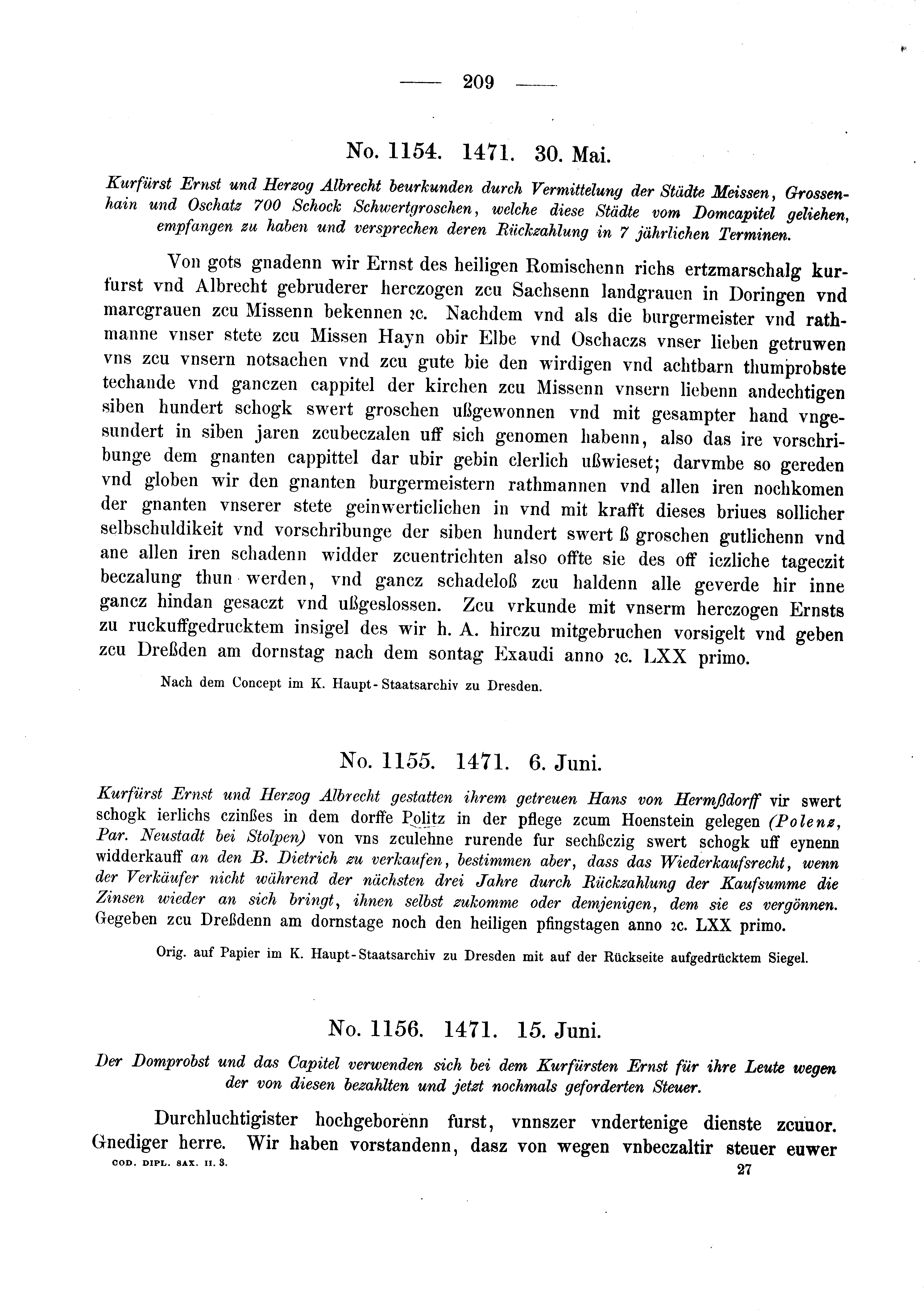 Historische Urkunde Seite 209 aus Band cds2_03