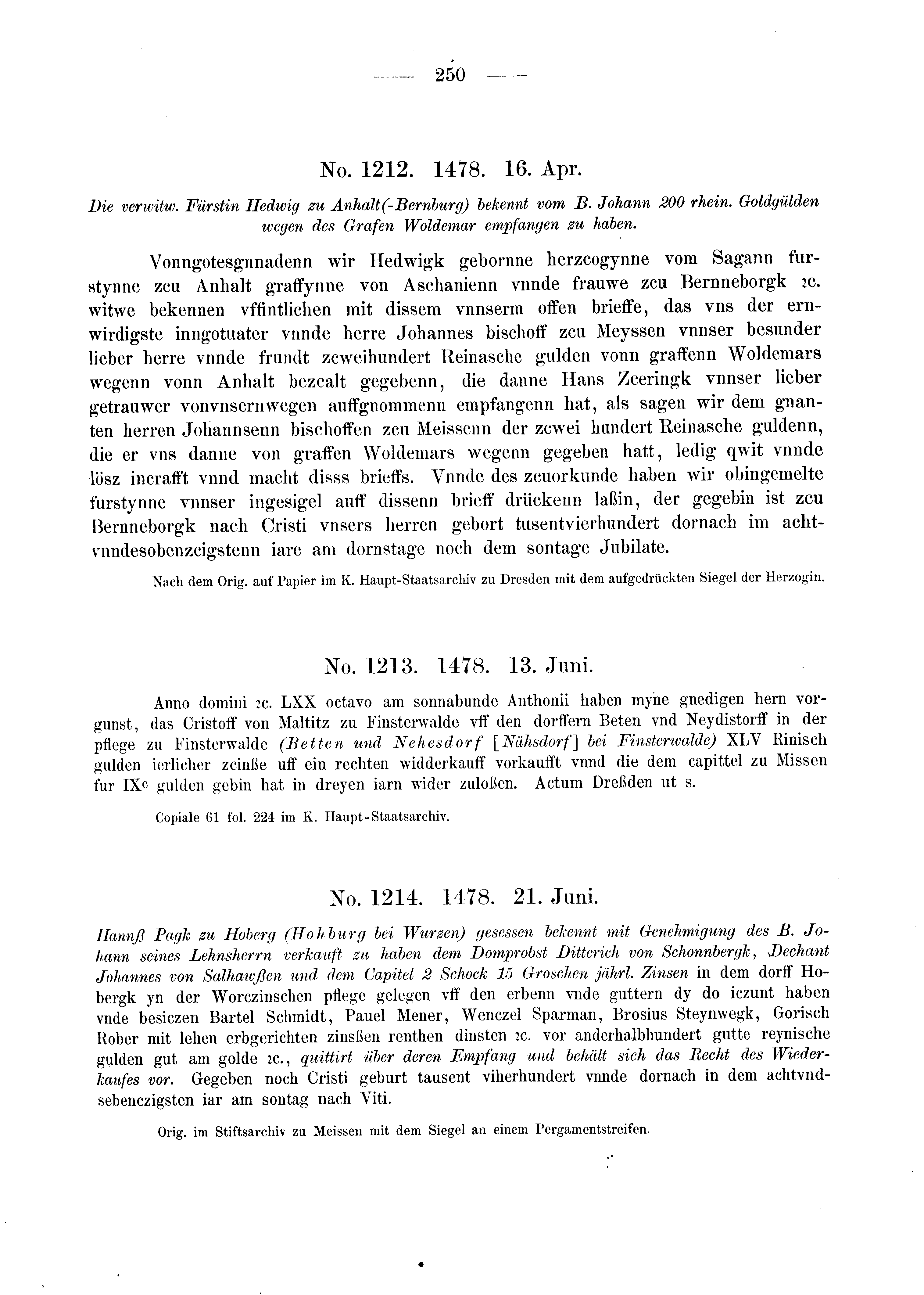 Historische Urkunde Seite 250 aus Band cds2_03