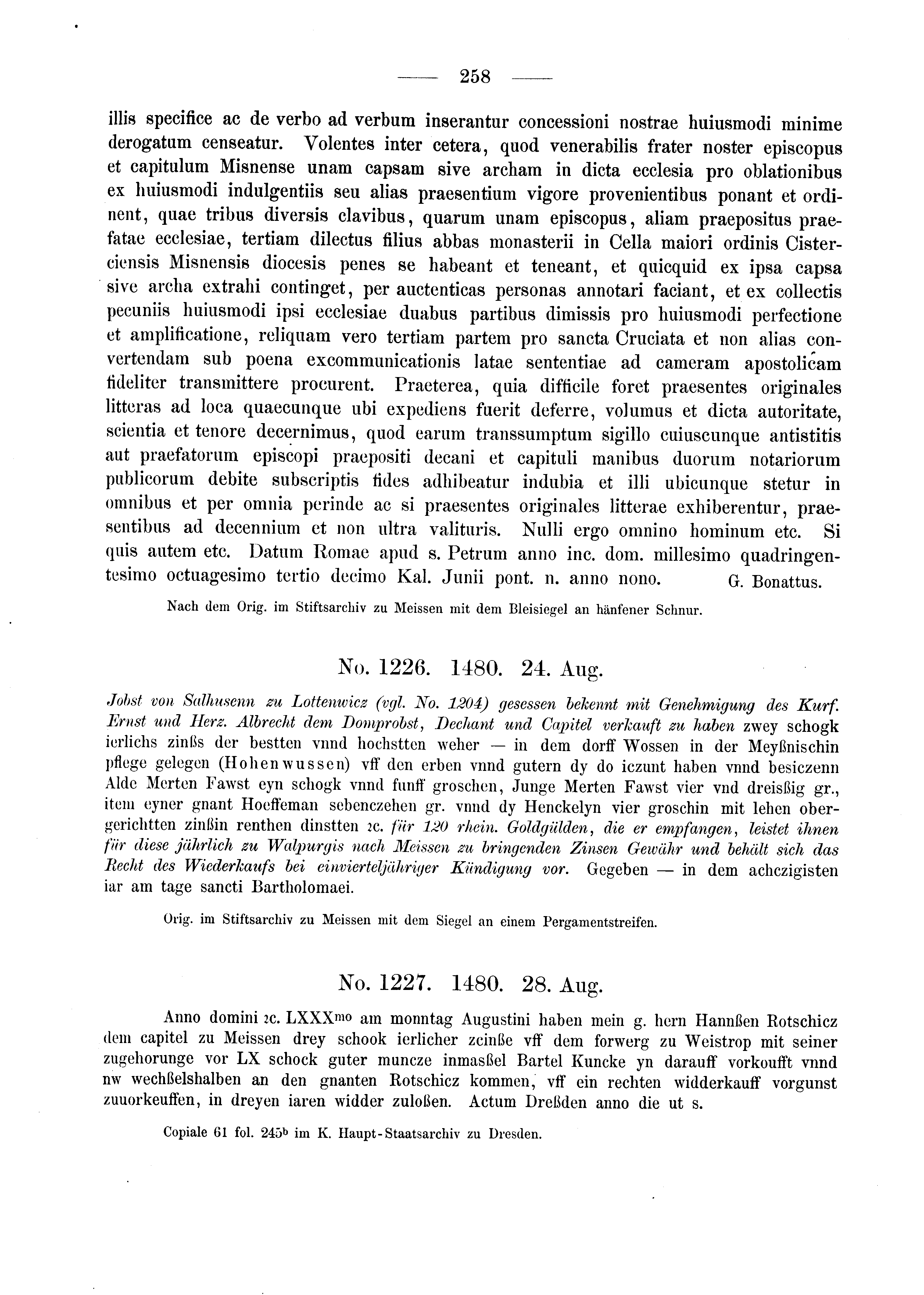 Historische Urkunde Seite 258 aus Band cds2_03