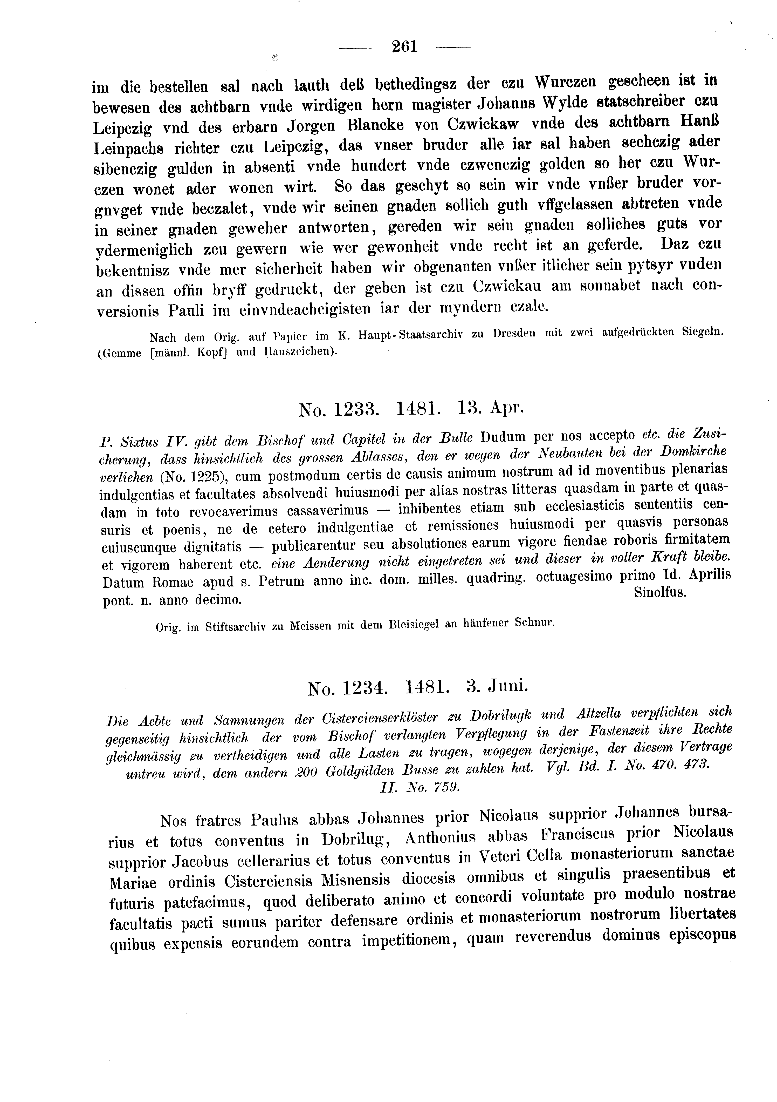 Historische Urkunde Seite 261 aus Band cds2_03