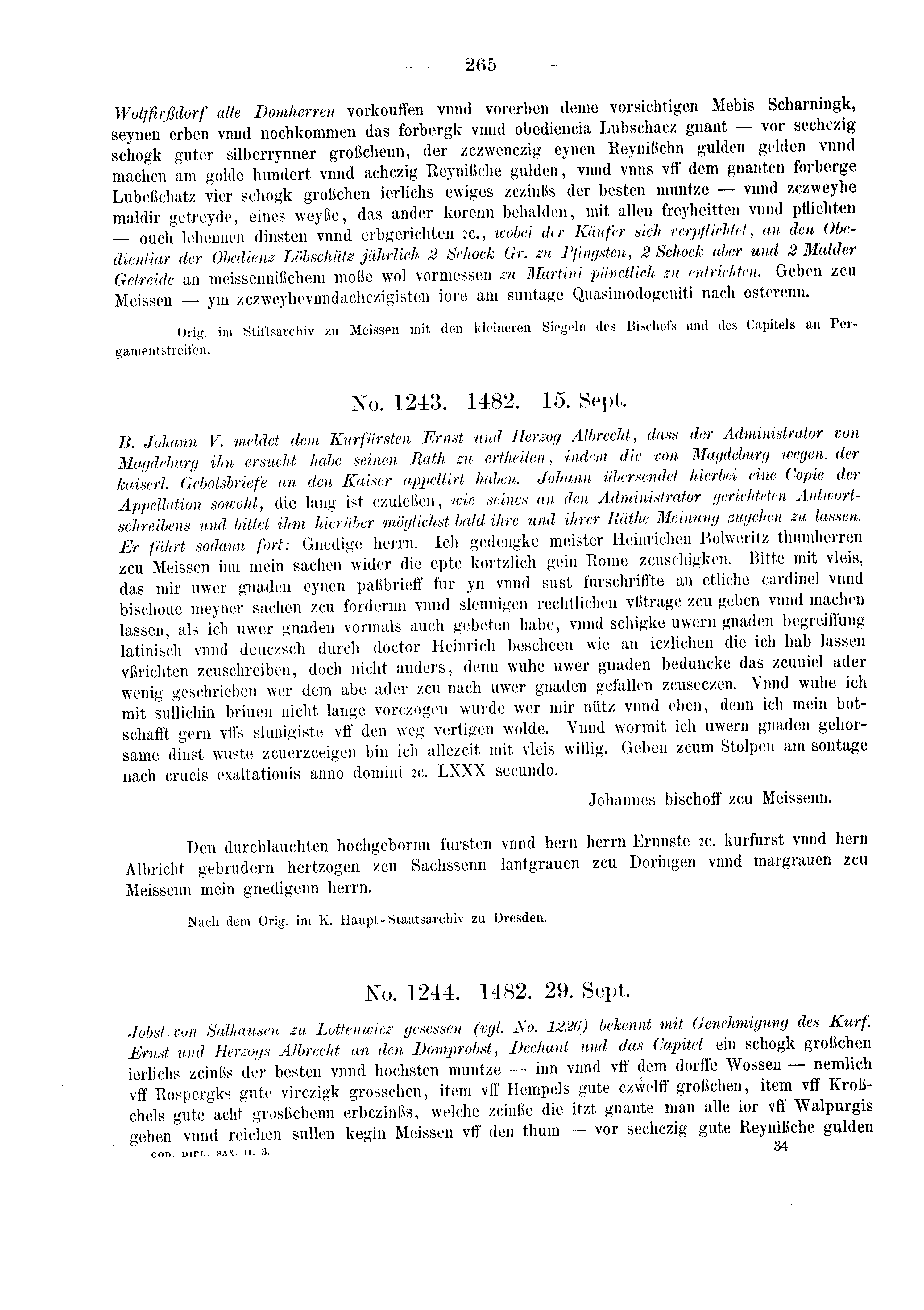 Historische Urkunde Seite 265 aus Band cds2_03