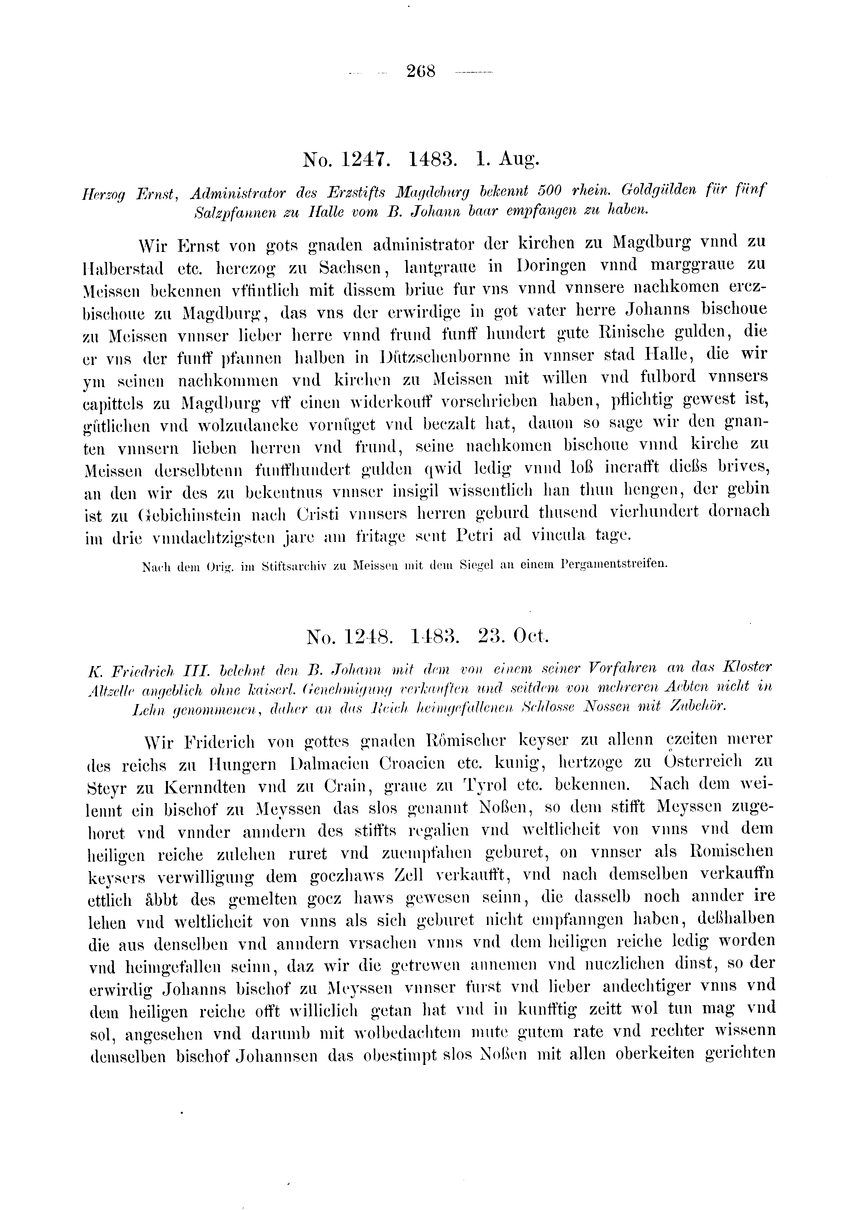 Historische Urkunde Seite 268 aus Band cds2_03