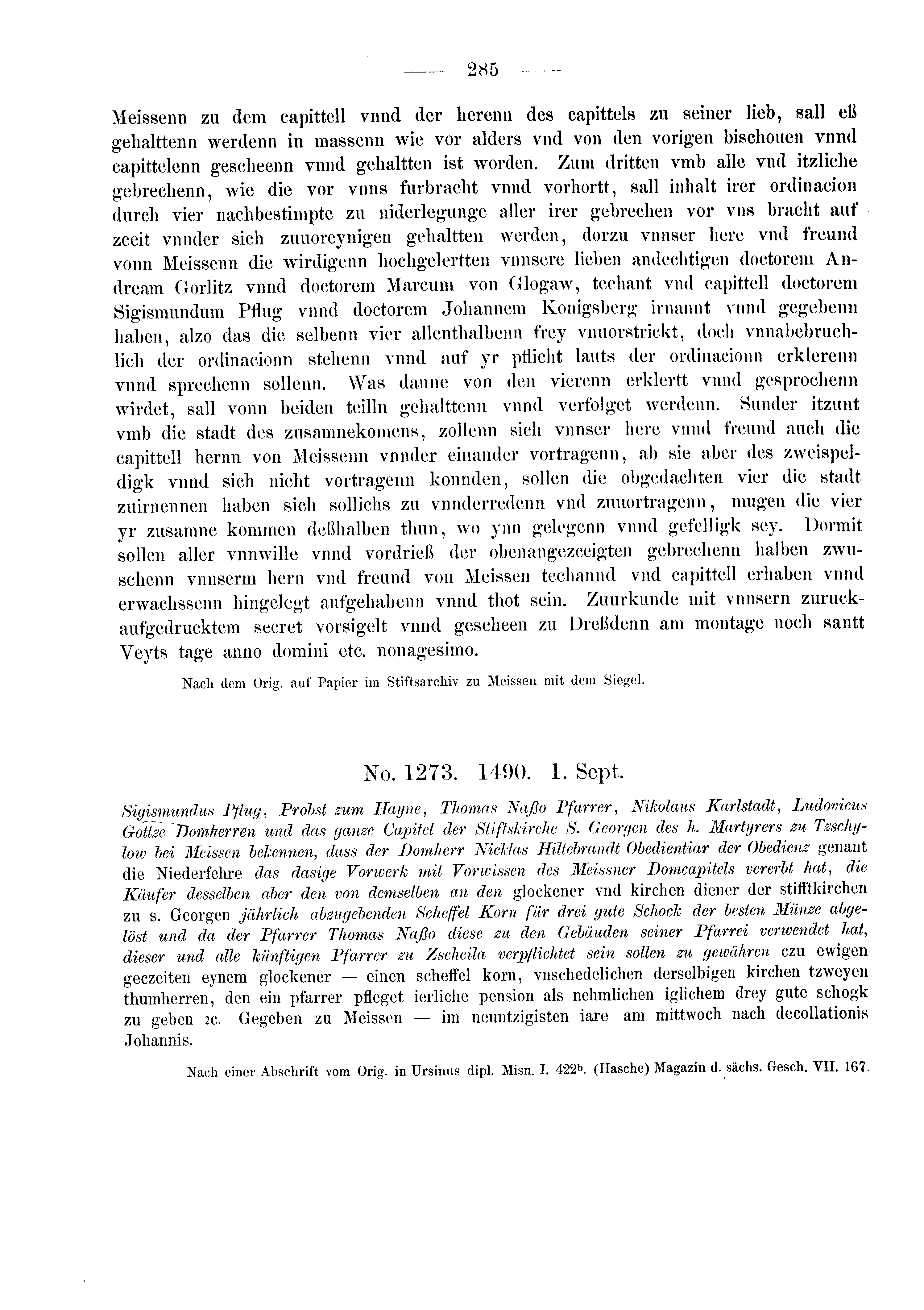 Historische Urkunde Seite 285 aus Band cds2_03