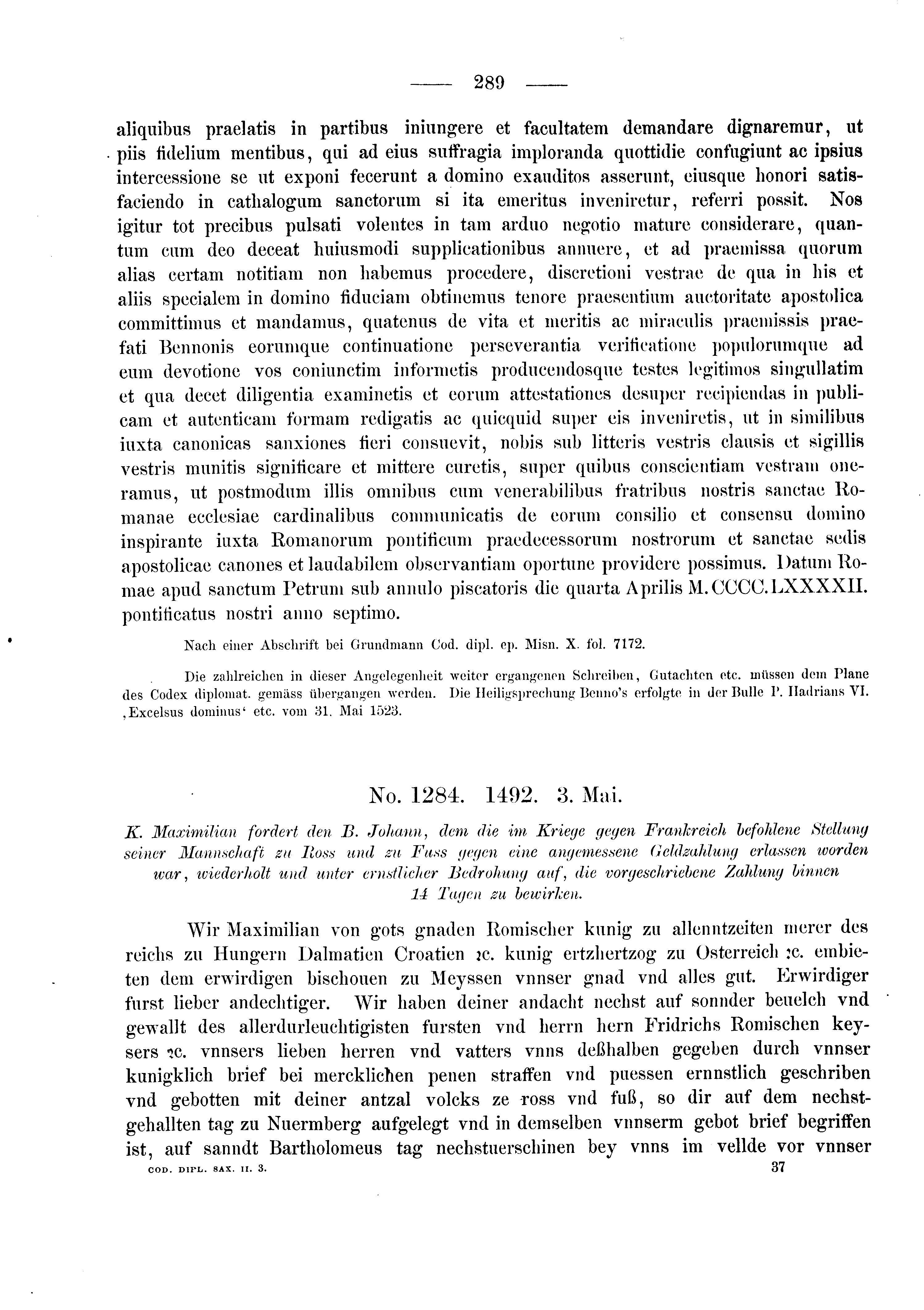 Historische Urkunde Seite 289 aus Band cds2_03