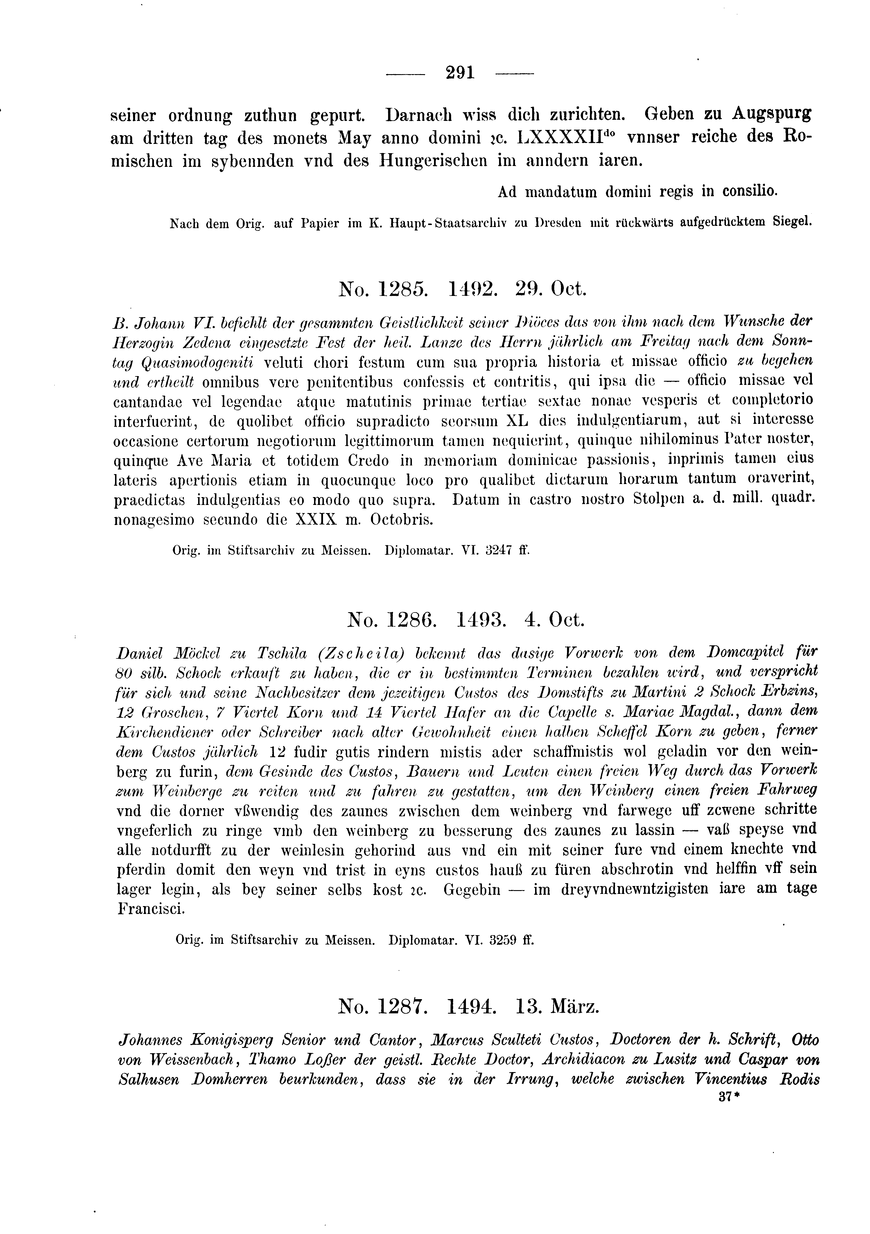 Historische Urkunde Seite 291 aus Band cds2_03