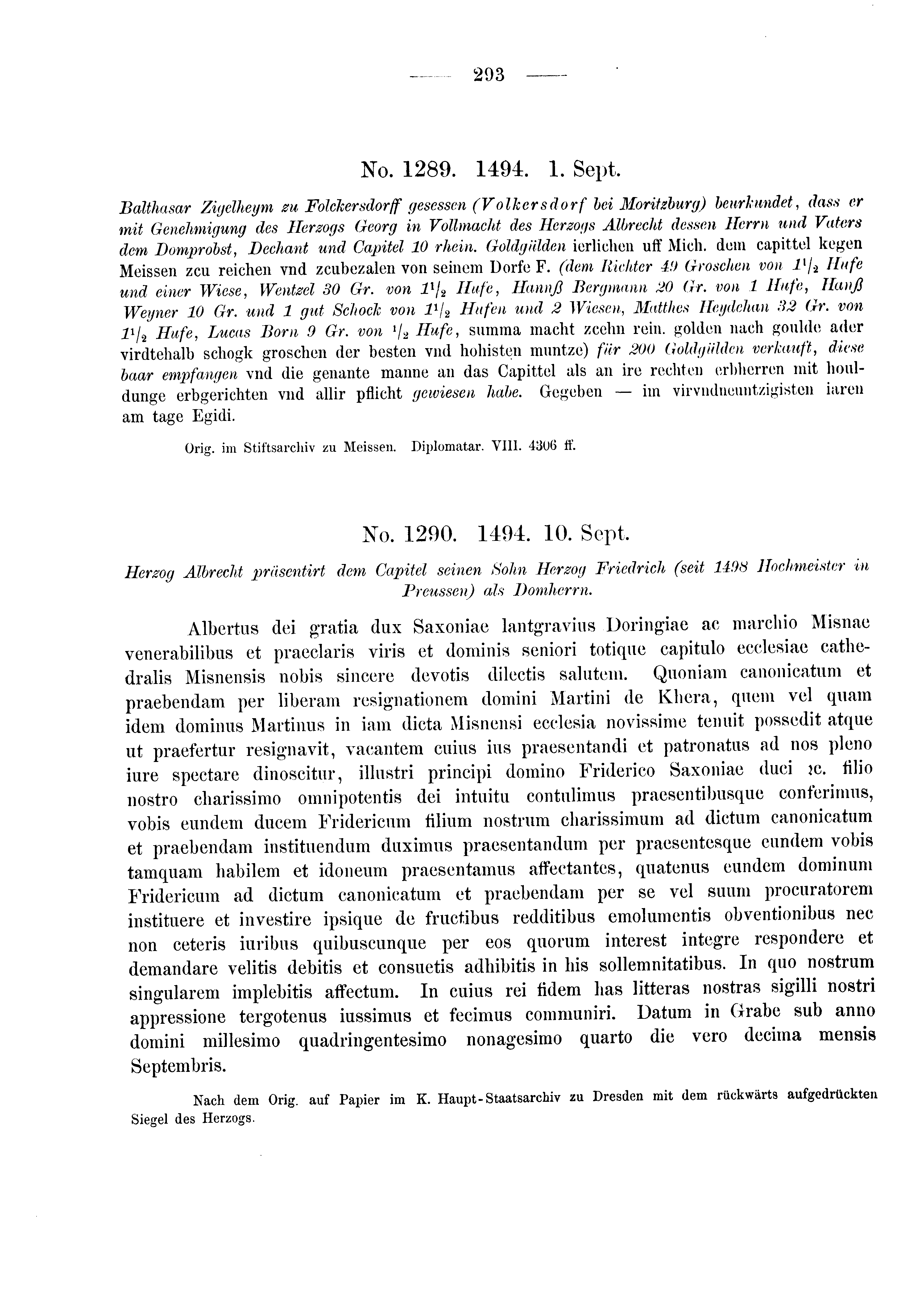 Historische Urkunde Seite 293 aus Band cds2_03