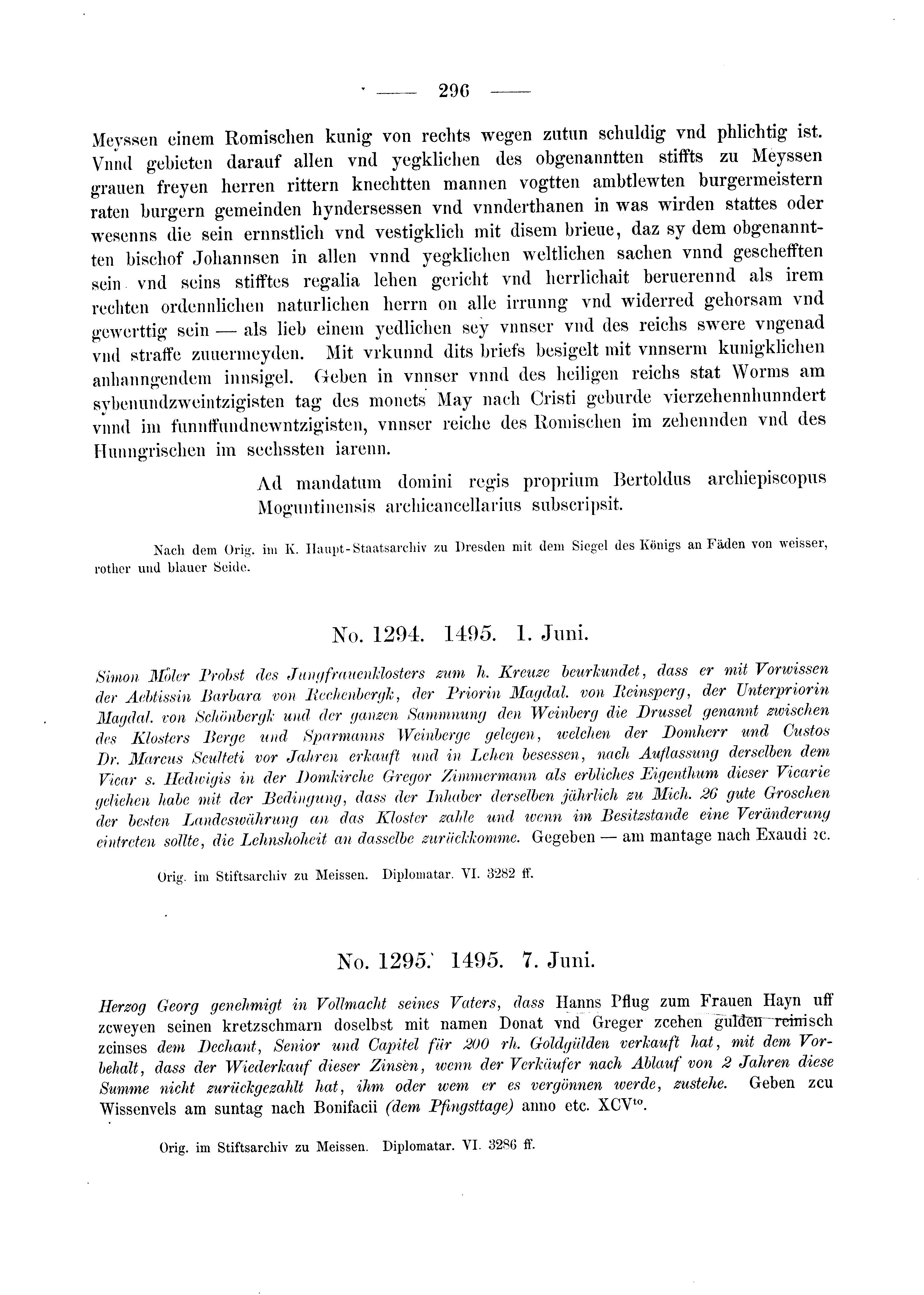 Historische Urkunde Seite 296 aus Band cds2_03