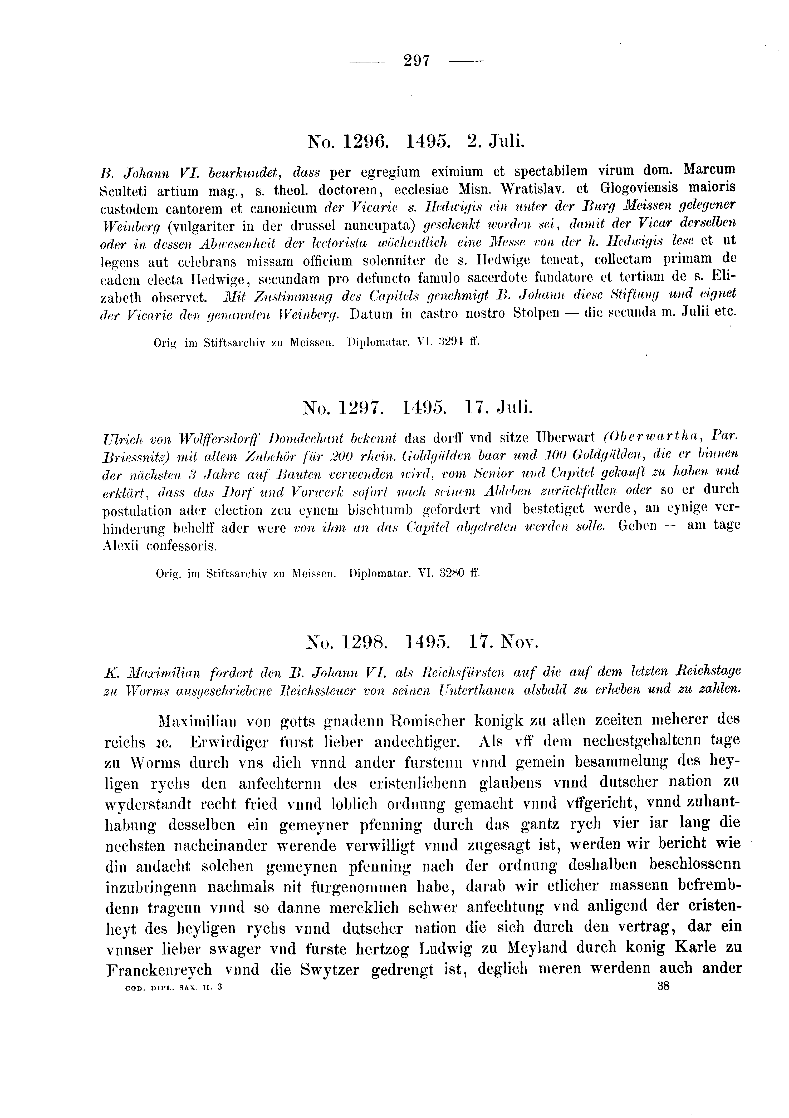Historische Urkunde Seite 297 aus Band cds2_03