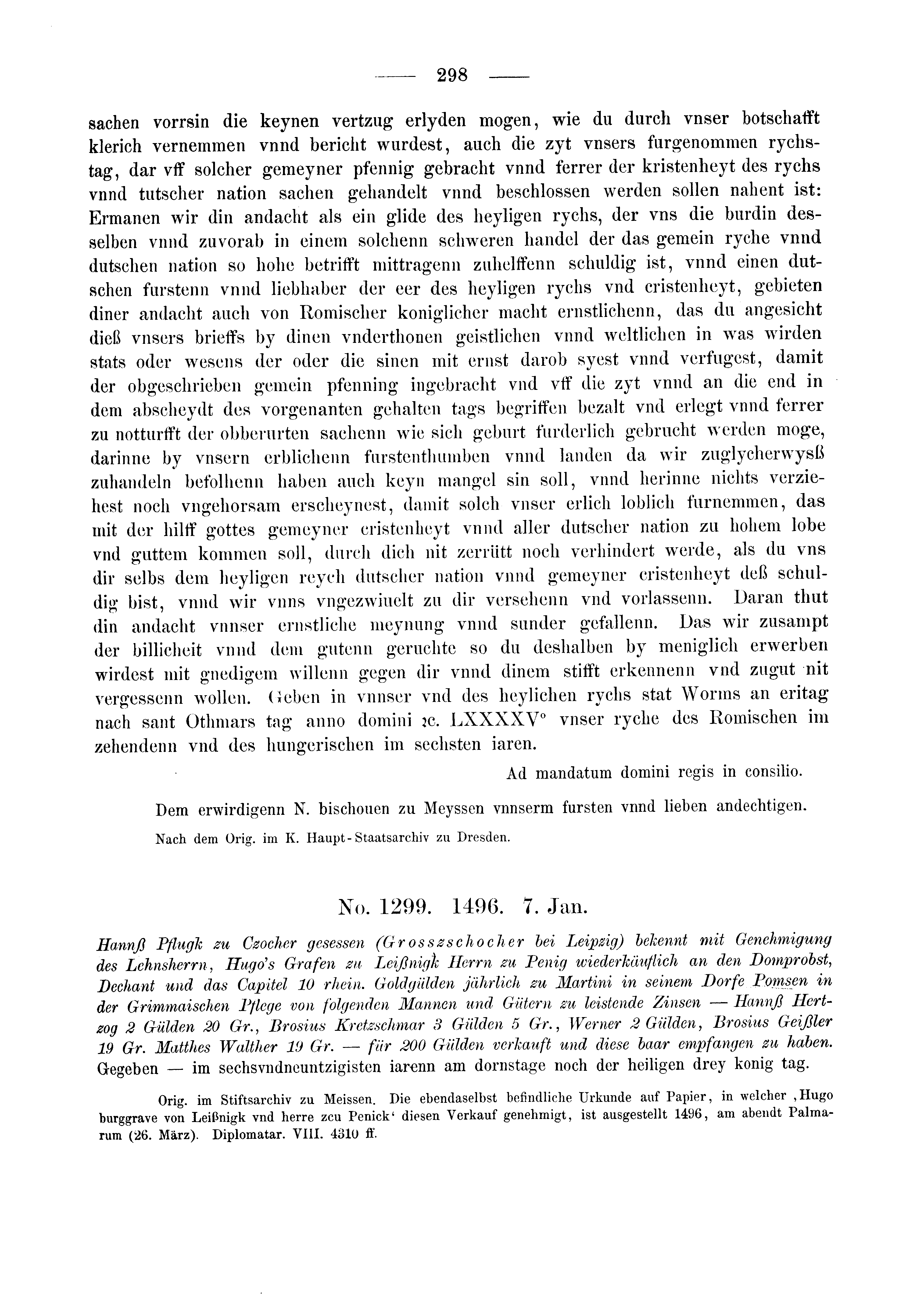 Historische Urkunde Seite 298 aus Band cds2_03