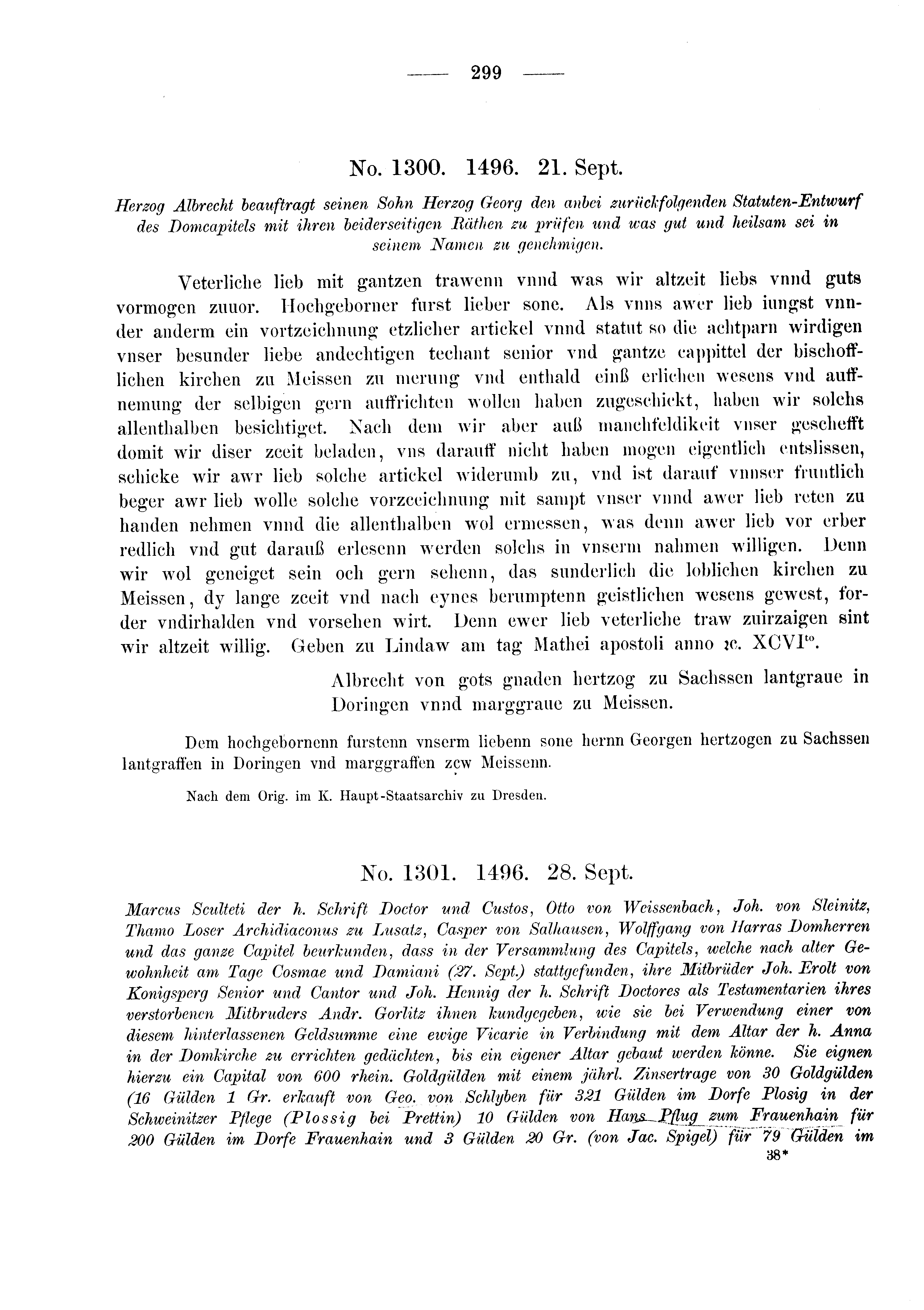 Historische Urkunde Seite 299 aus Band cds2_03
