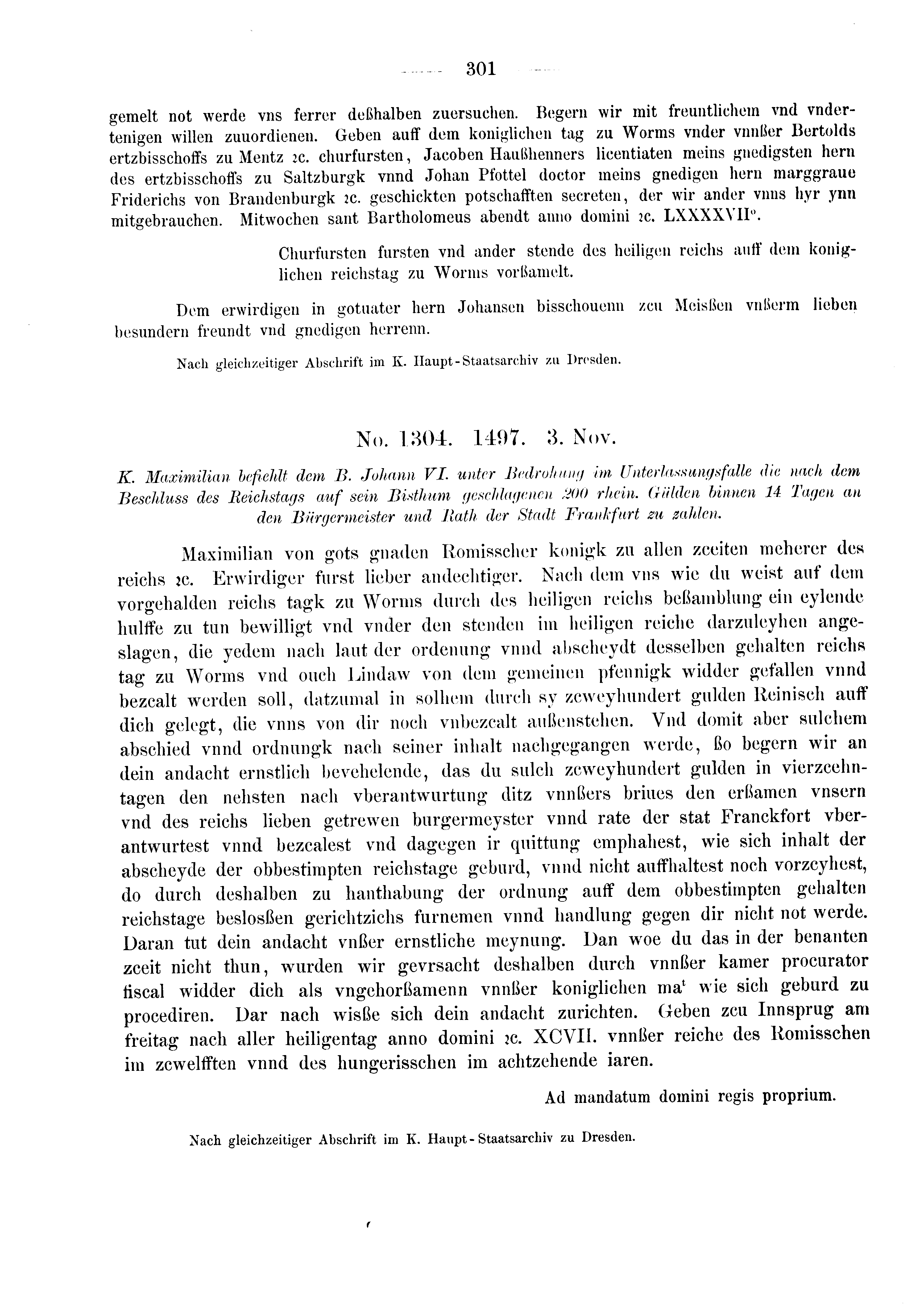 Historische Urkunde Seite 301 aus Band cds2_03