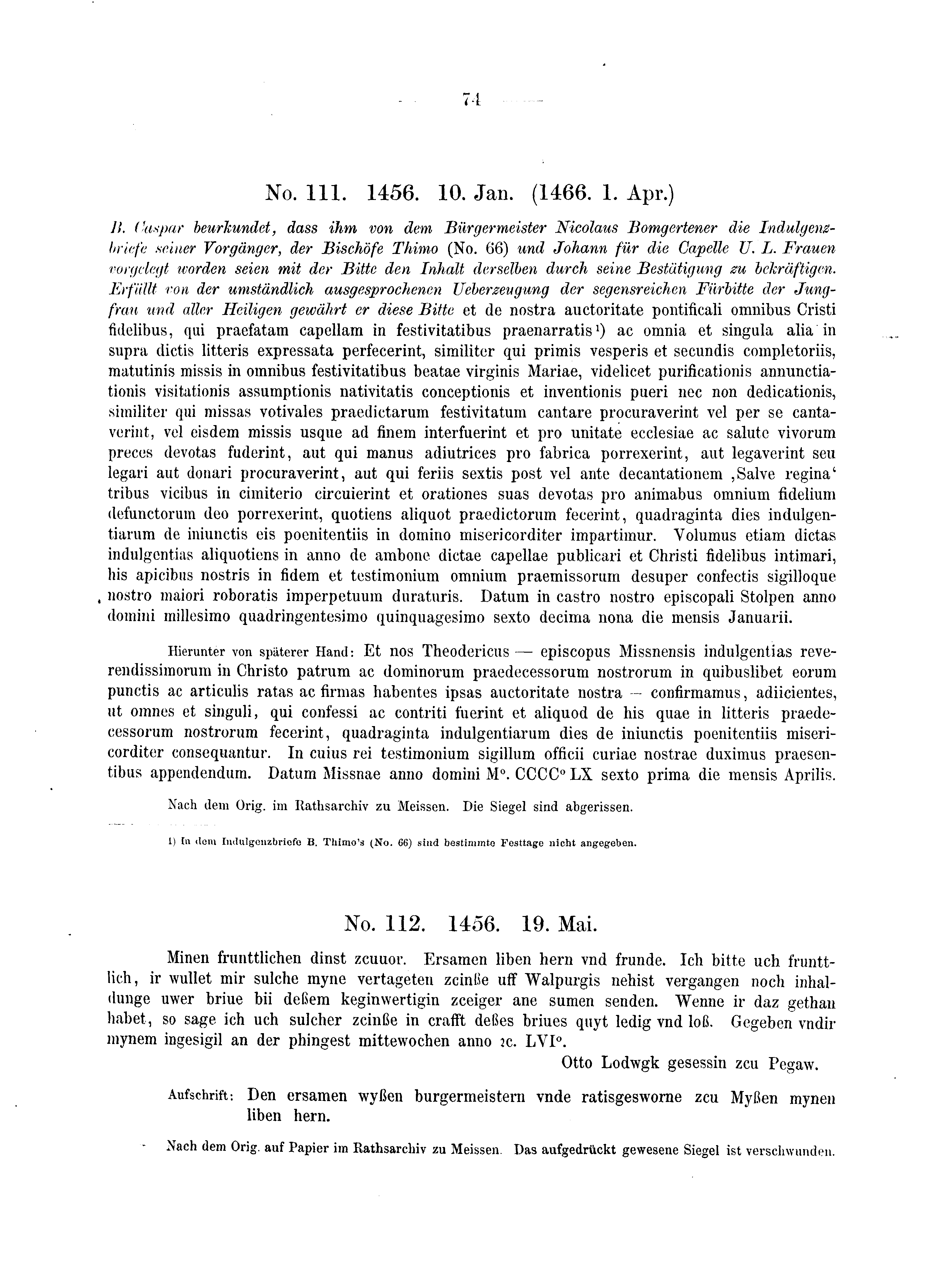 Historische Urkunde Seite 74 aus Band cds2_04