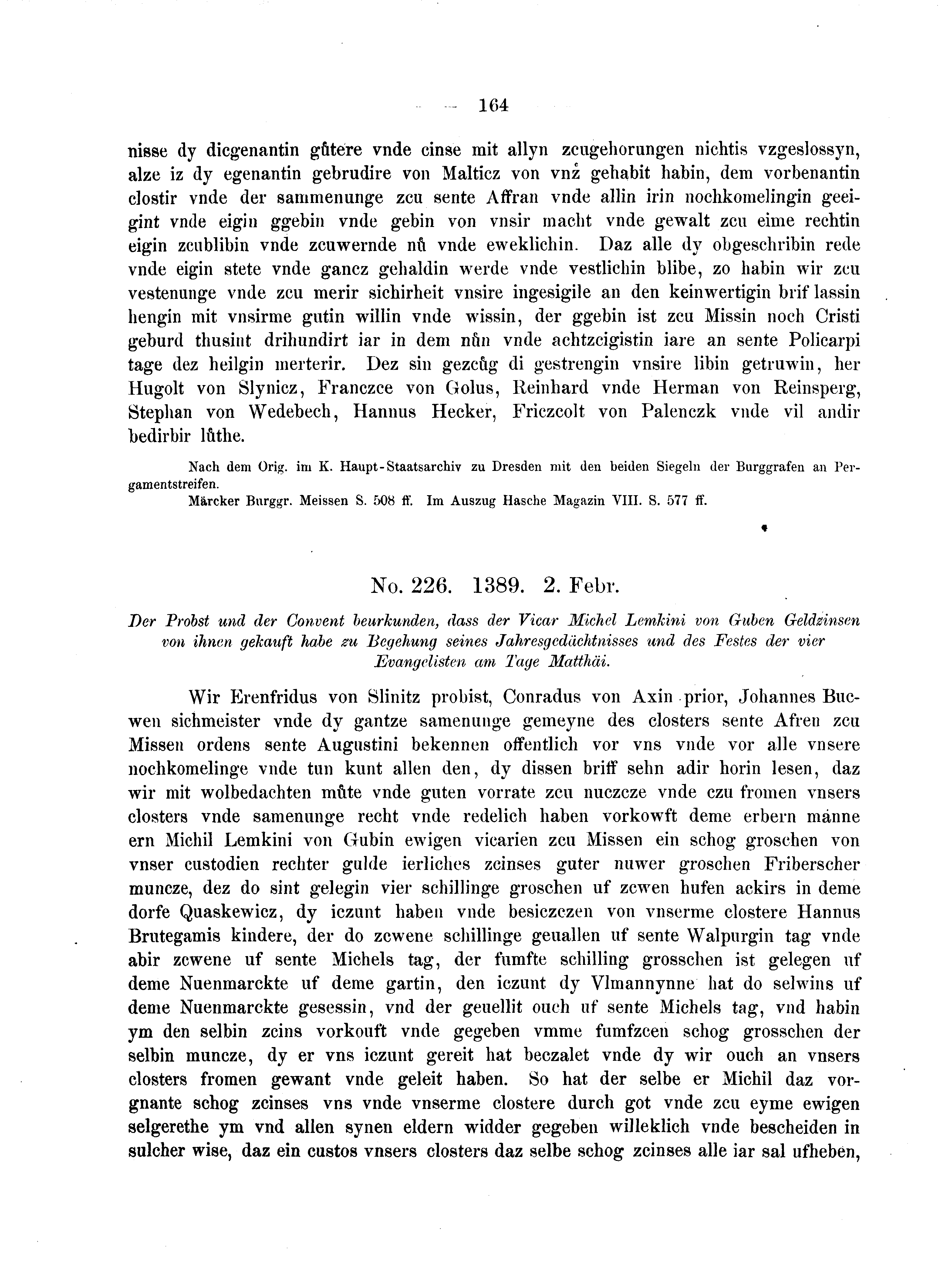 Historische Urkunde Seite 164 aus Band cds2_04