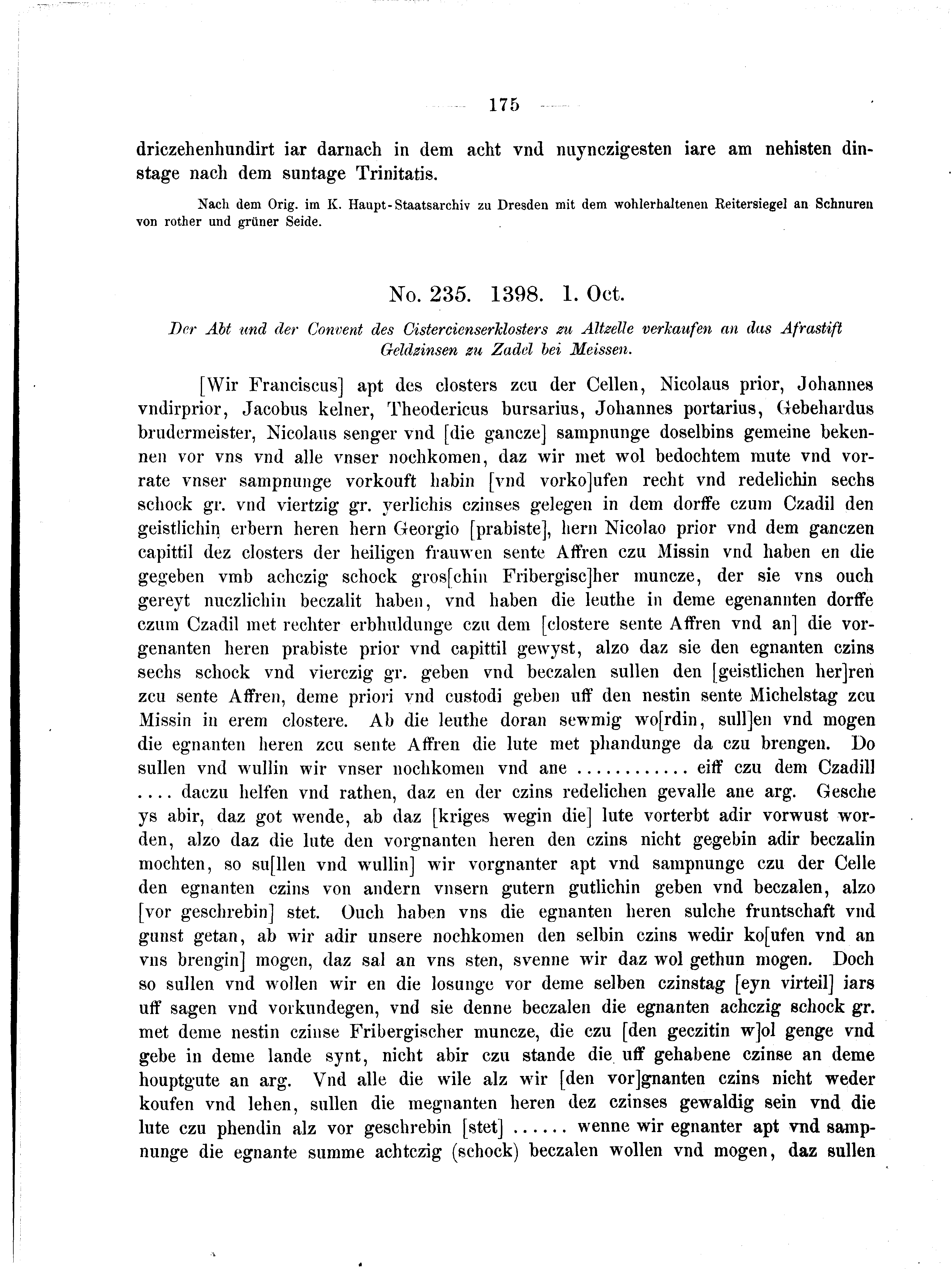 Historische Urkunde Seite 175 aus Band cds2_04