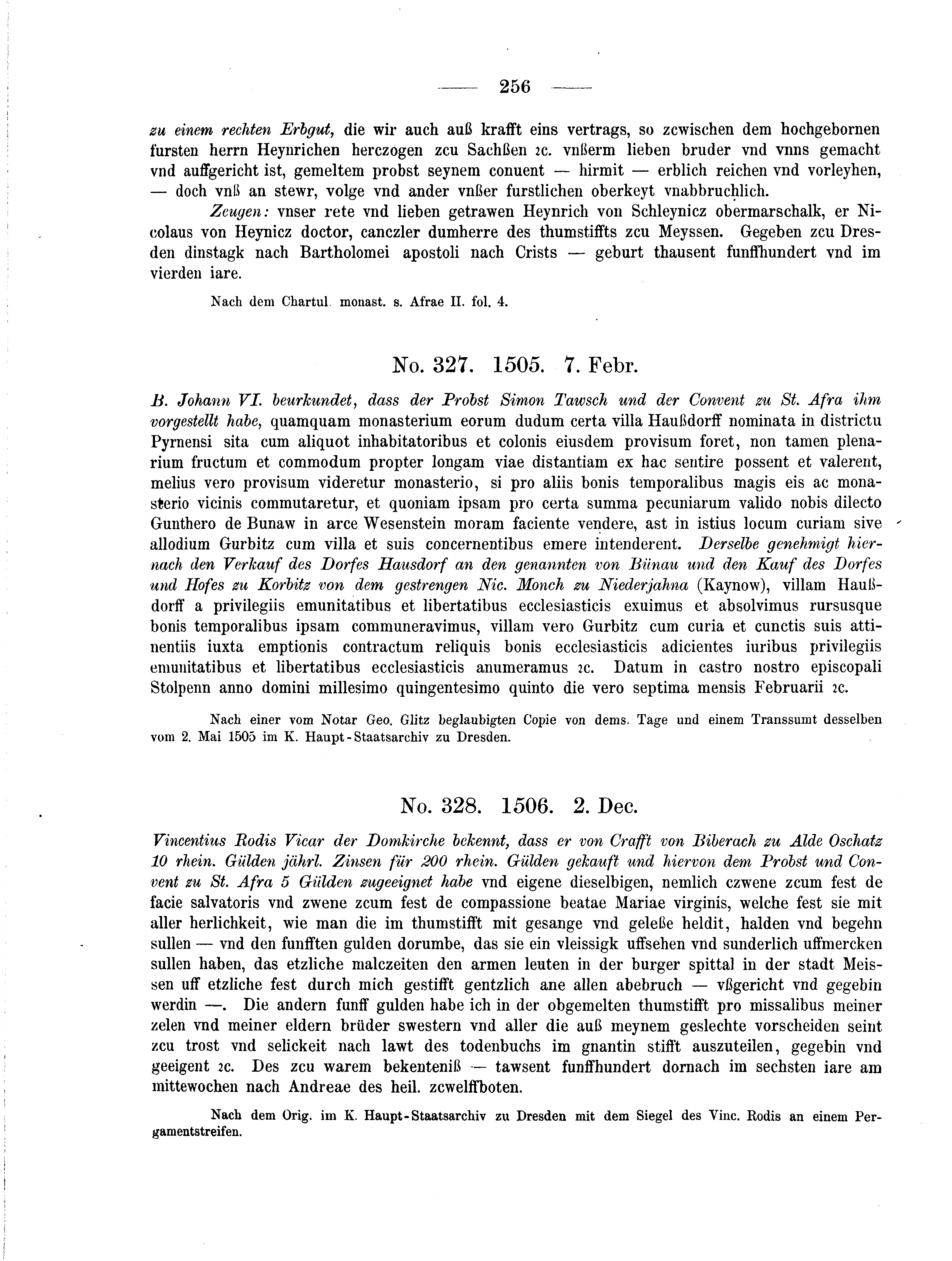 Historische Urkunde Seite 256 aus Band cds2_04