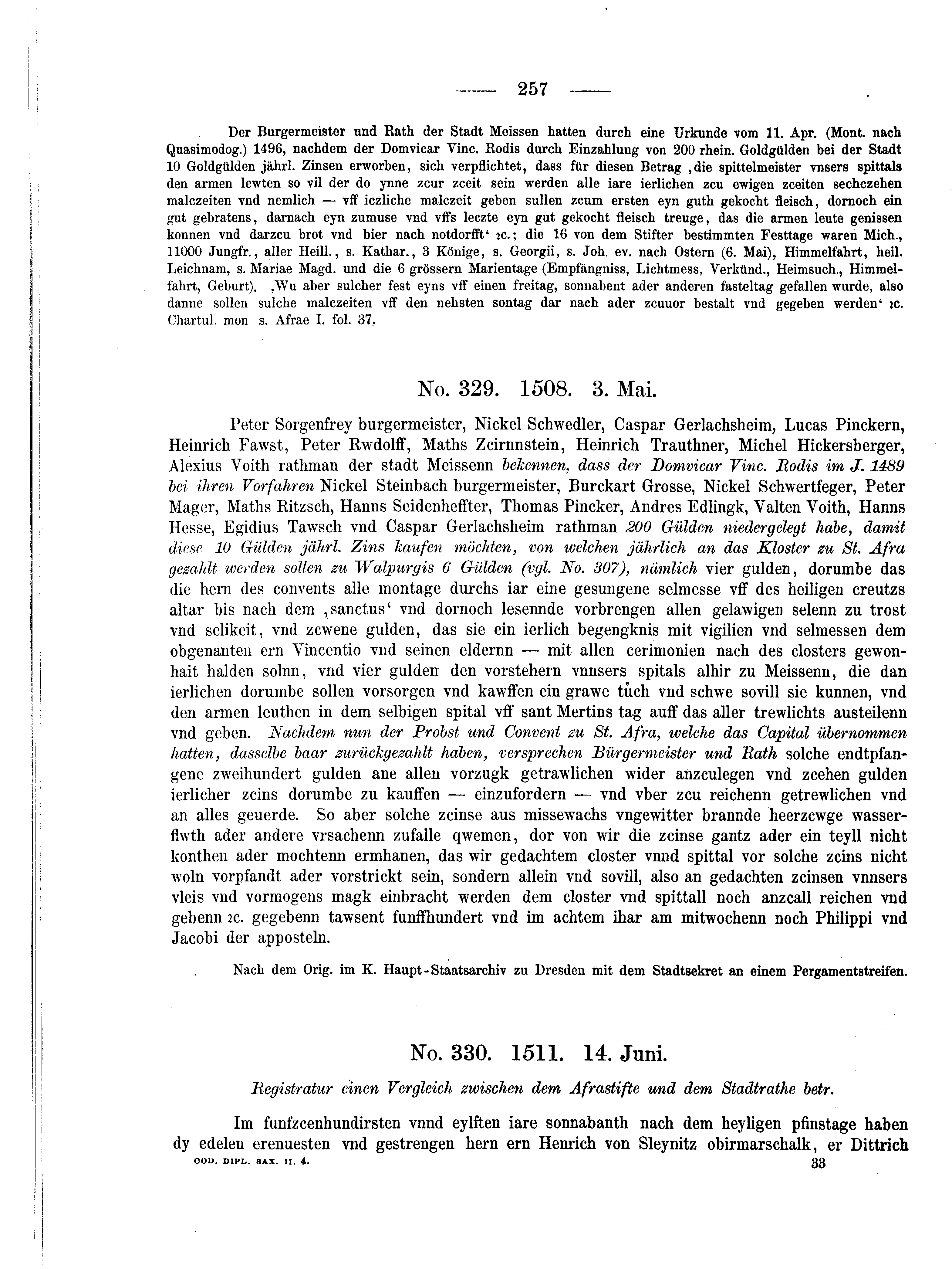 Historische Urkunde Seite 257 aus Band cds2_04