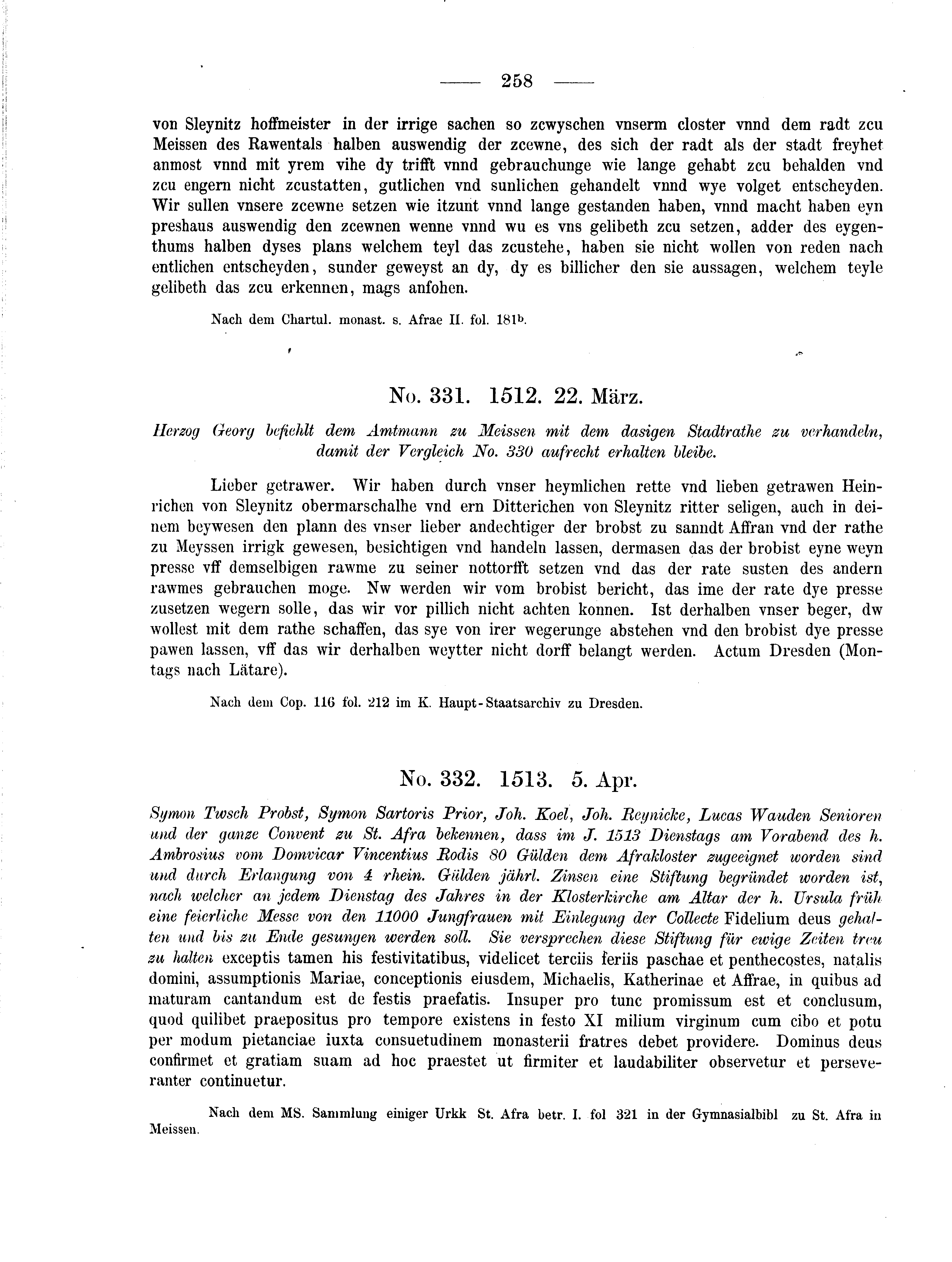 Historische Urkunde Seite 258 aus Band cds2_04