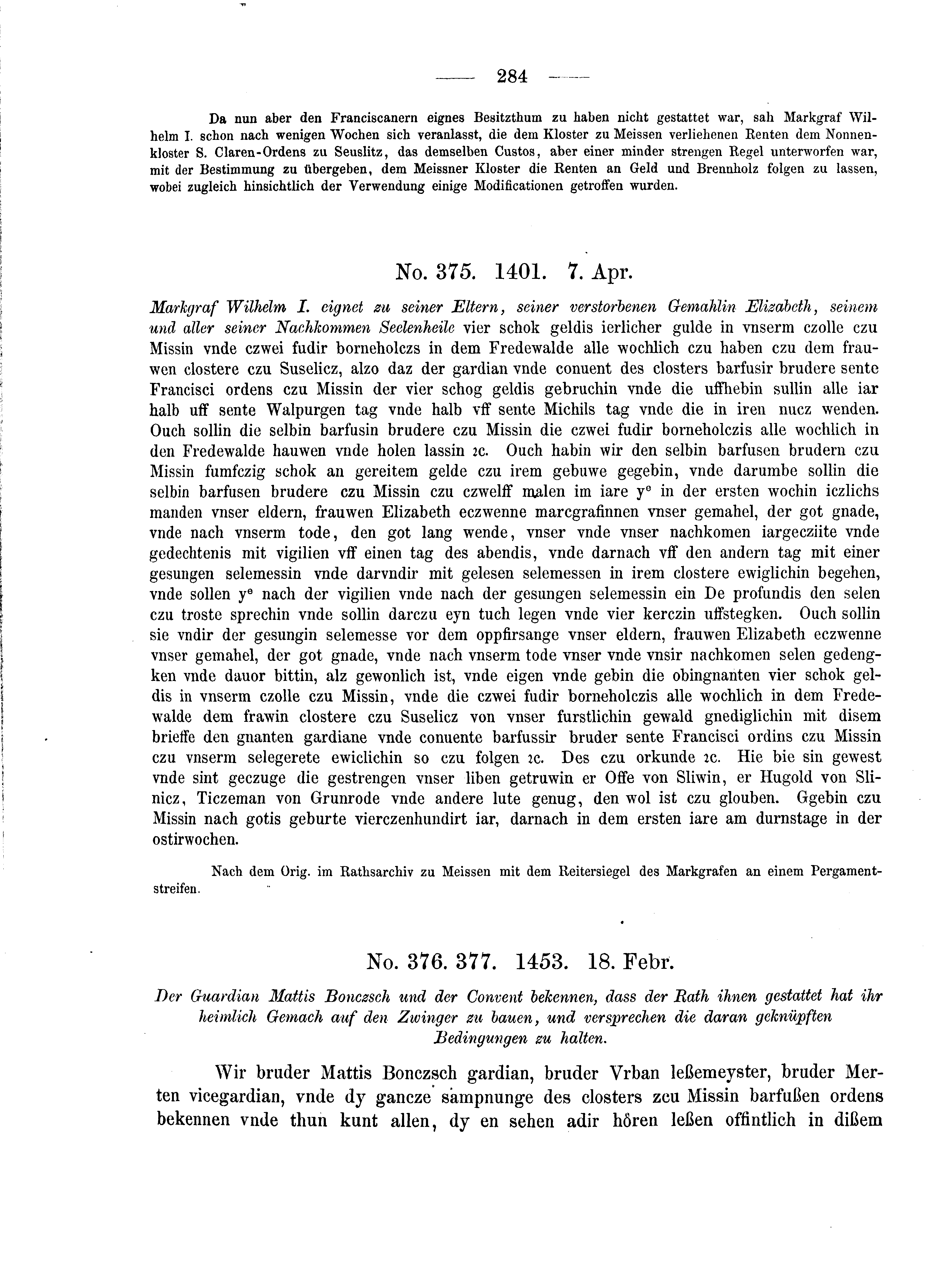 Historische Urkunde Seite 284 aus Band cds2_04
