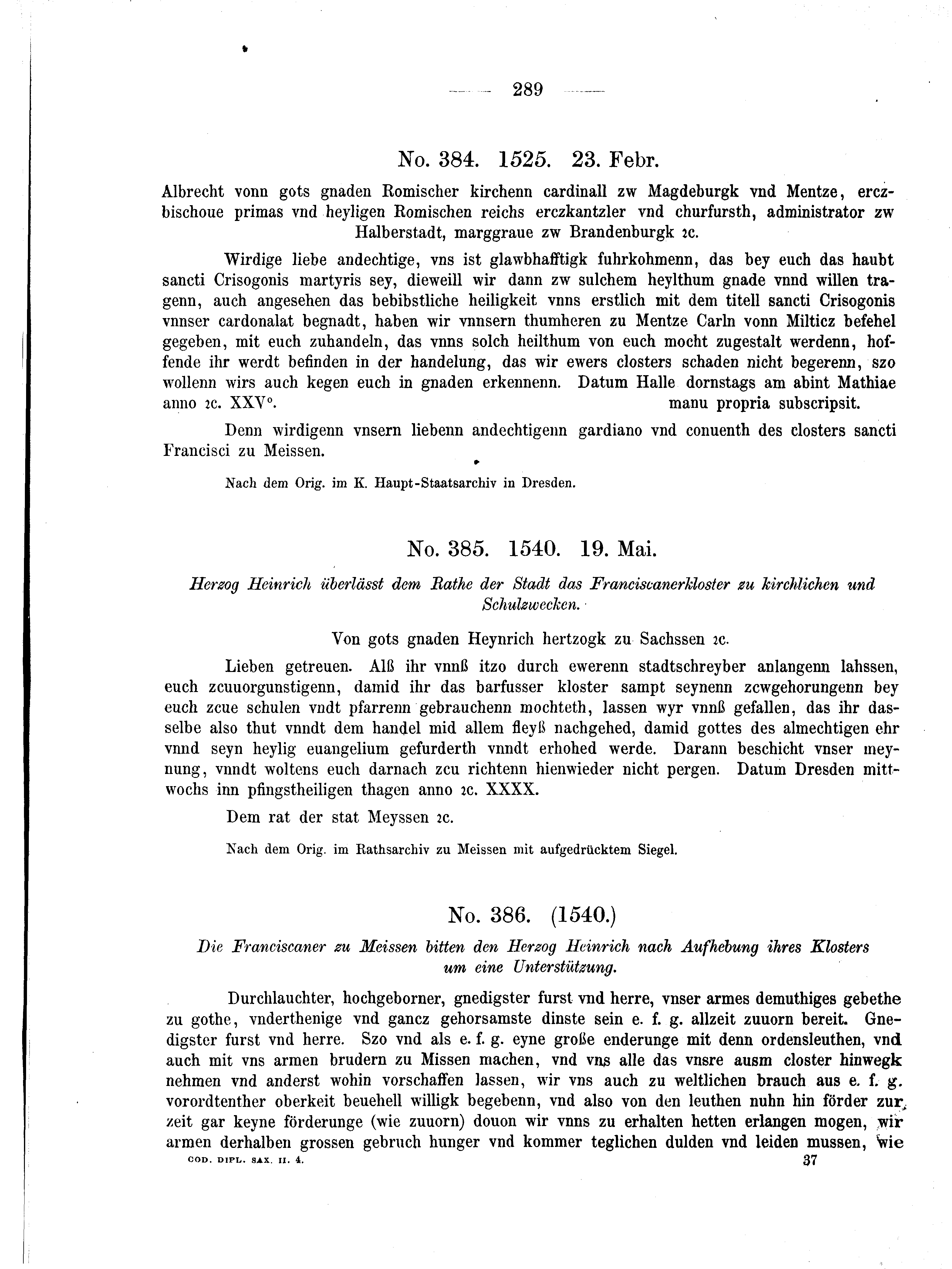 Historische Urkunde Seite 289 aus Band cds2_04