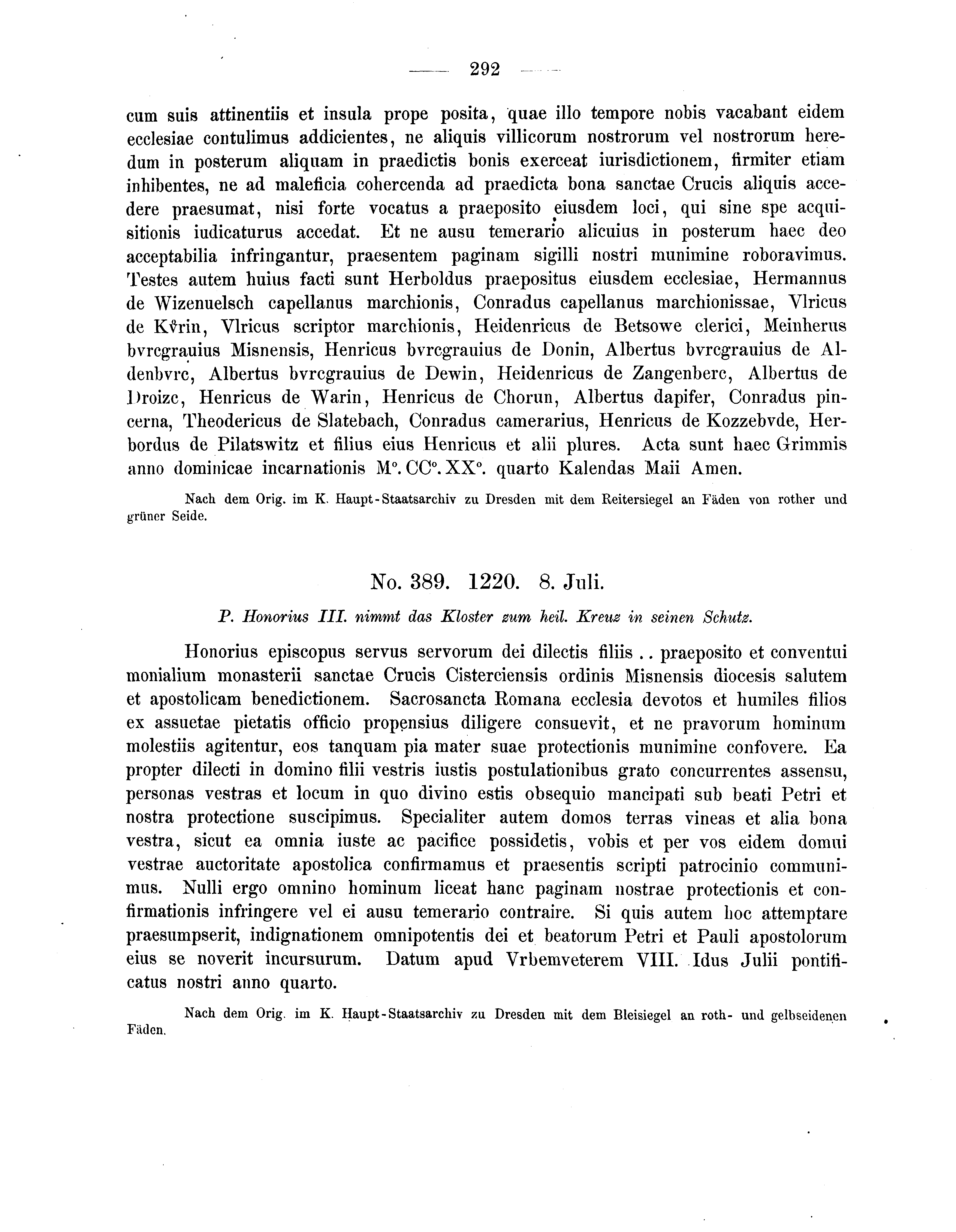 Historische Urkunde Seite 292 aus Band cds2_04