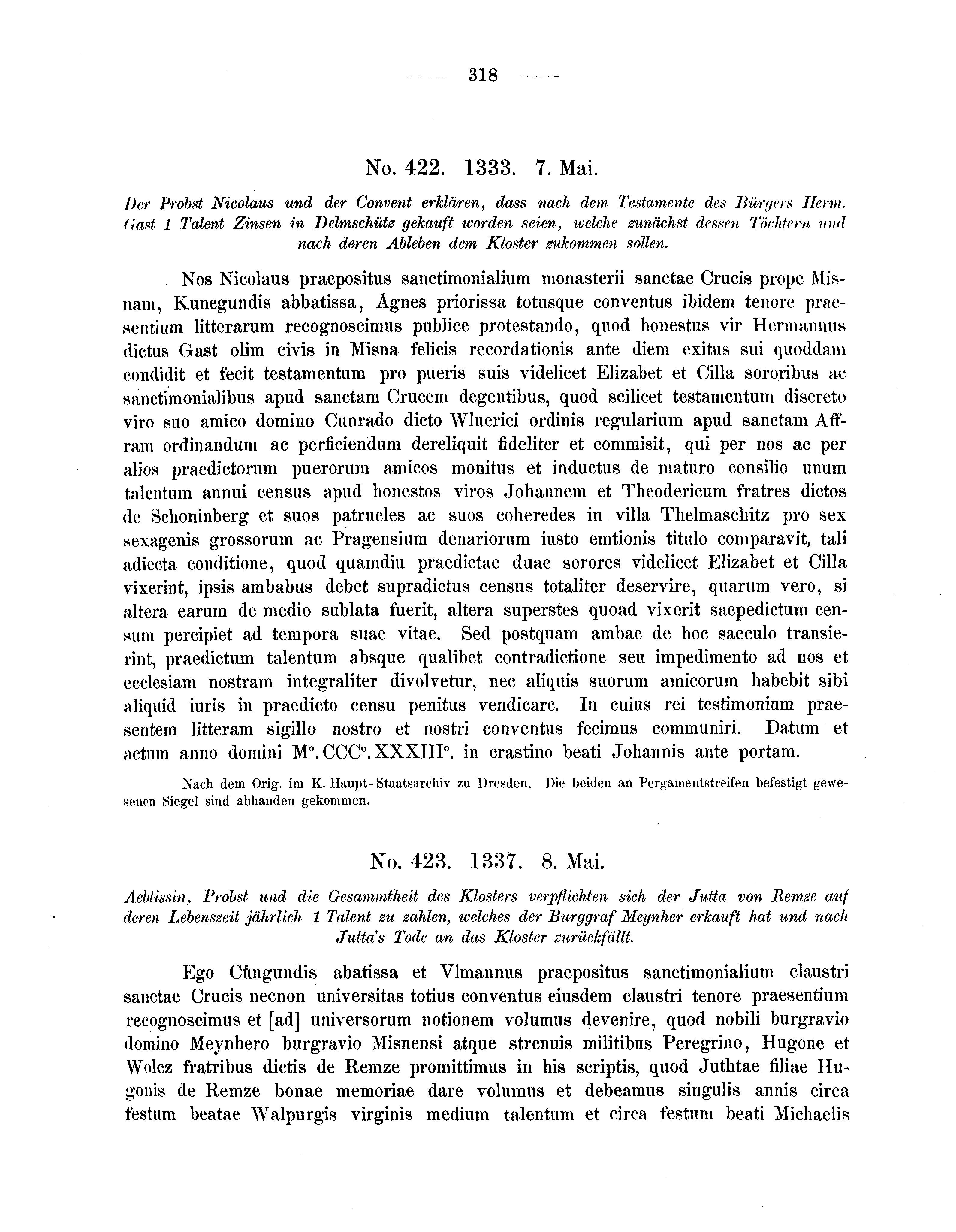 Historische Urkunde Seite 318 aus Band cds2_04