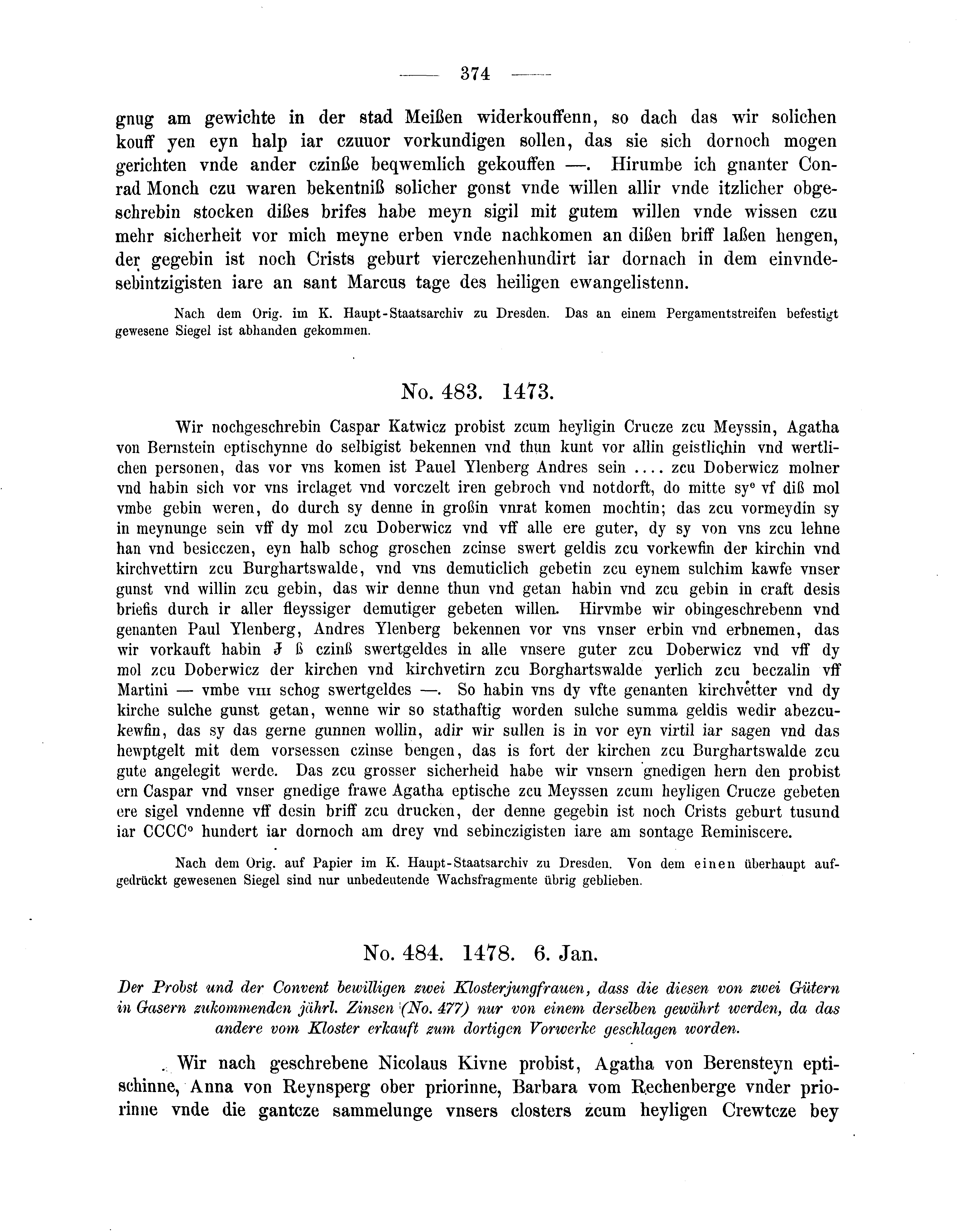 Historische Urkunde Seite 374 aus Band cds2_04