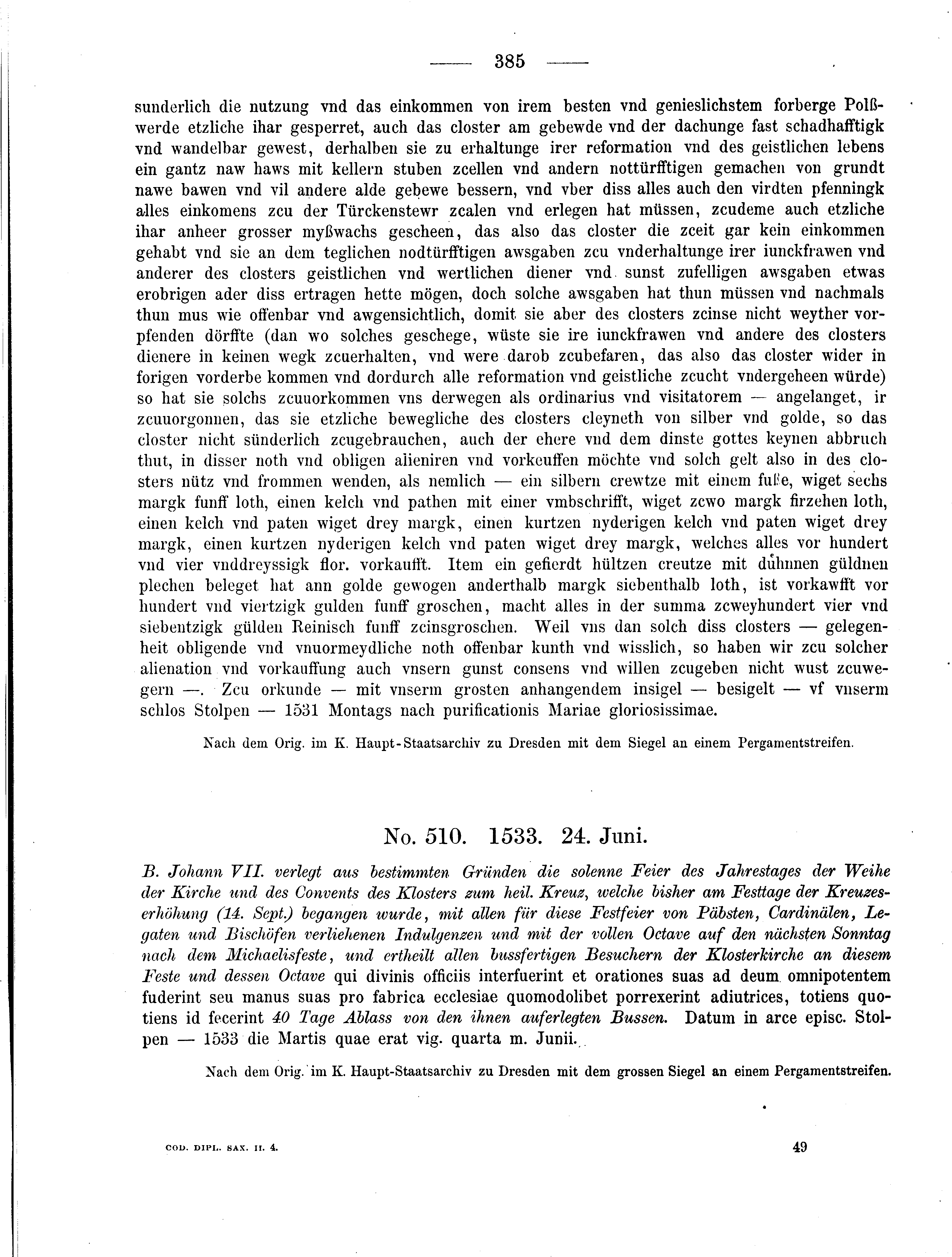 Historische Urkunde Seite 385 aus Band cds2_04