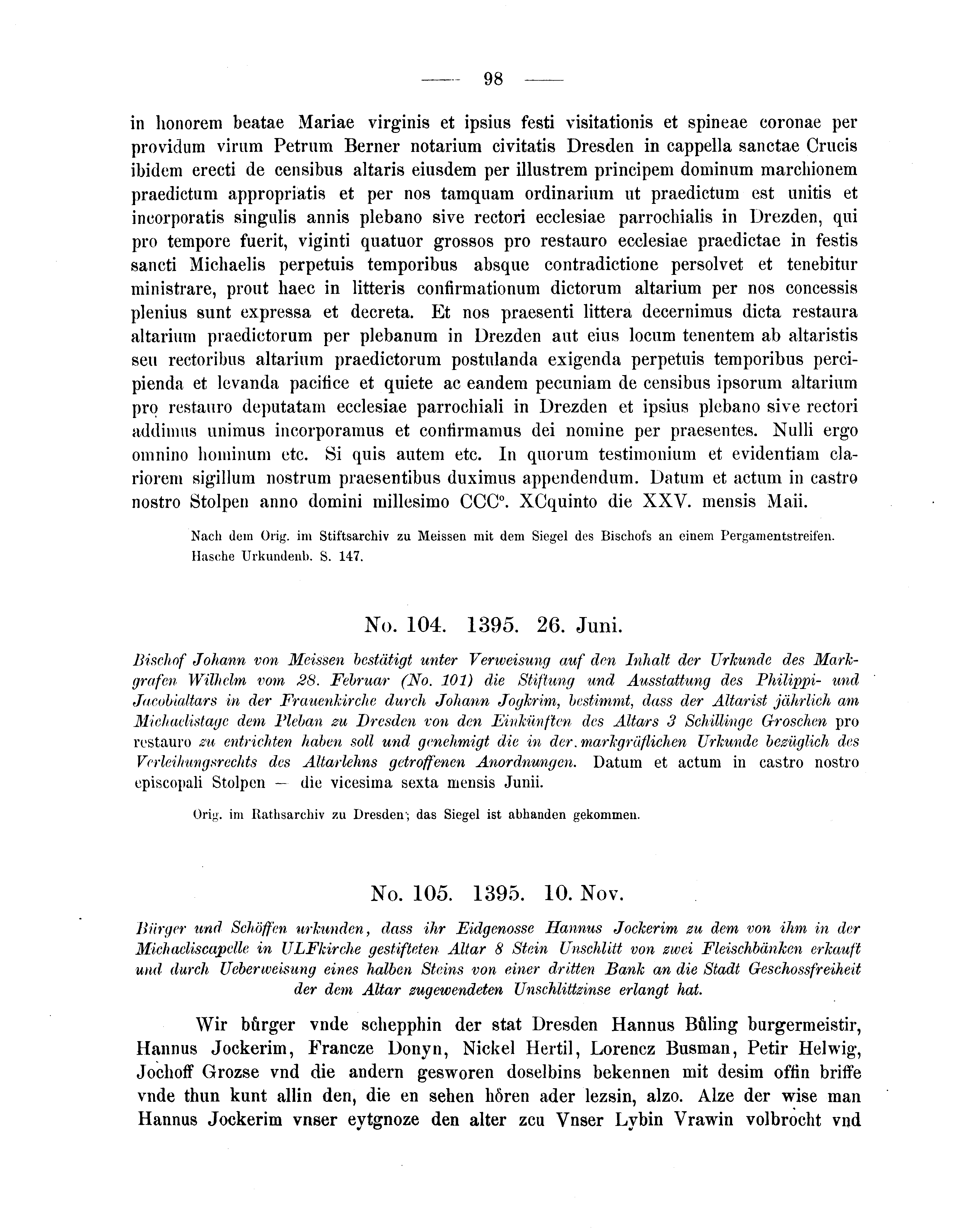 Historische Urkunde Seite 98 aus Band cds2_05