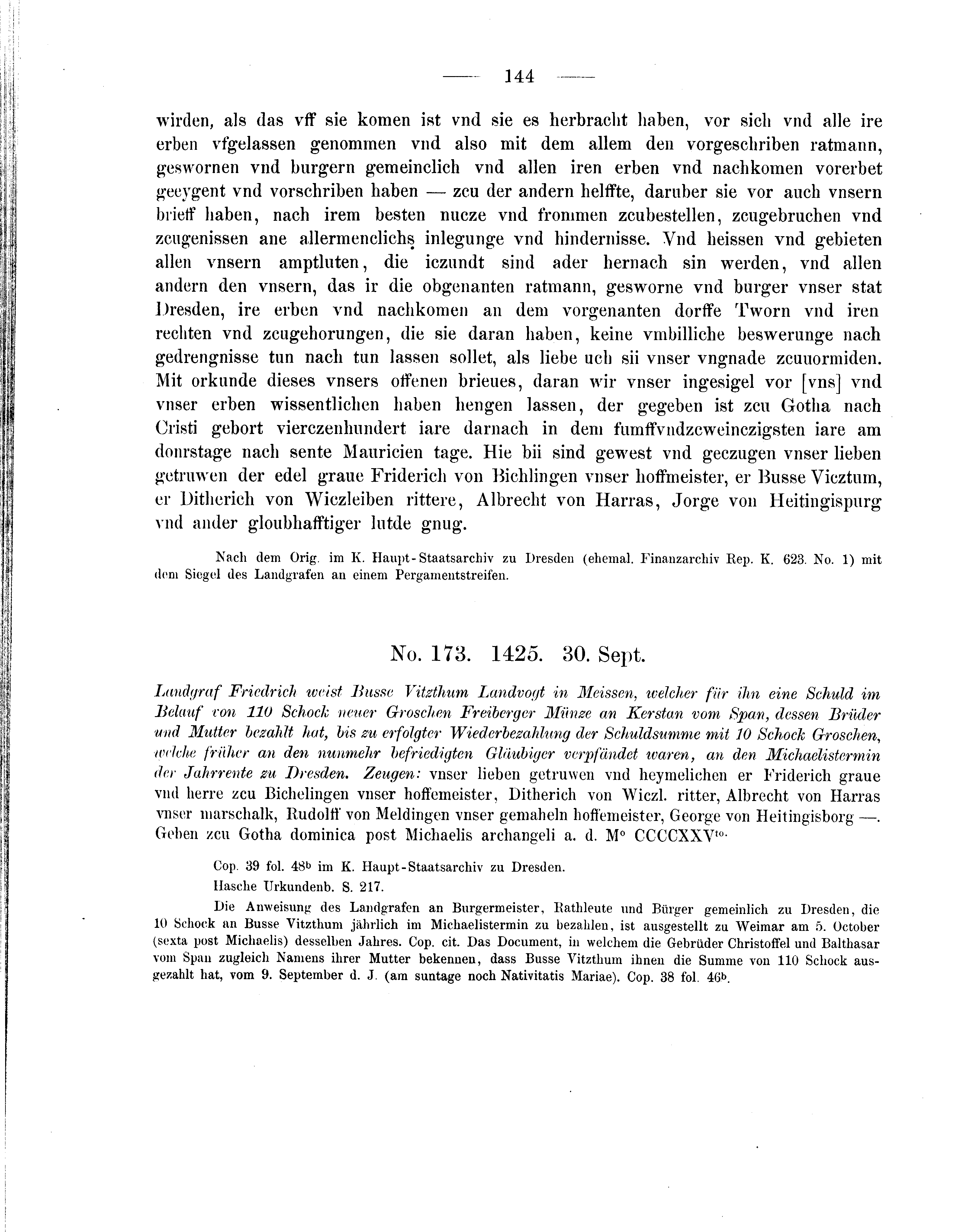 Historische Urkunde Seite 144 aus Band cds2_05