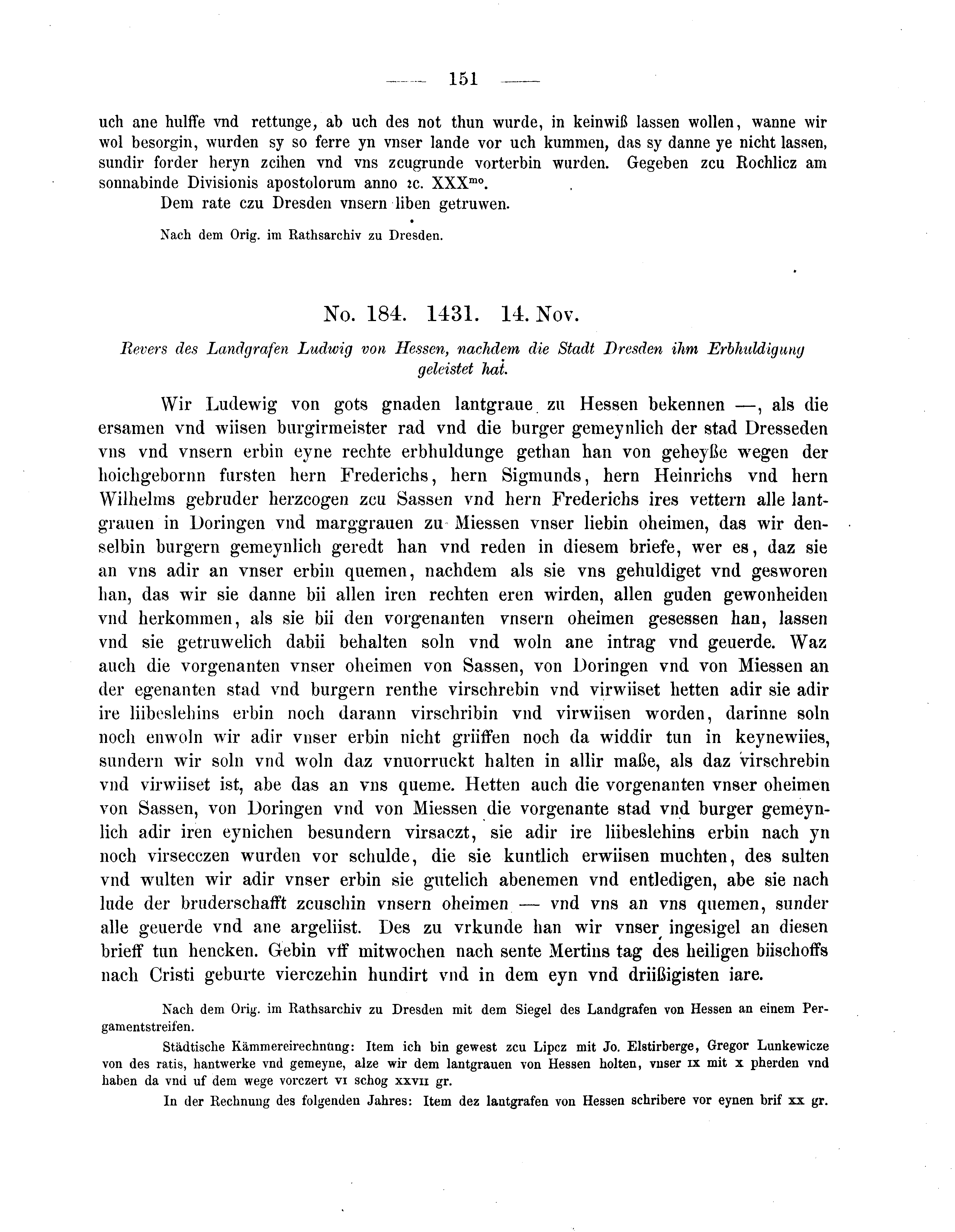 Historische Urkunde Seite 151 aus Band cds2_05
