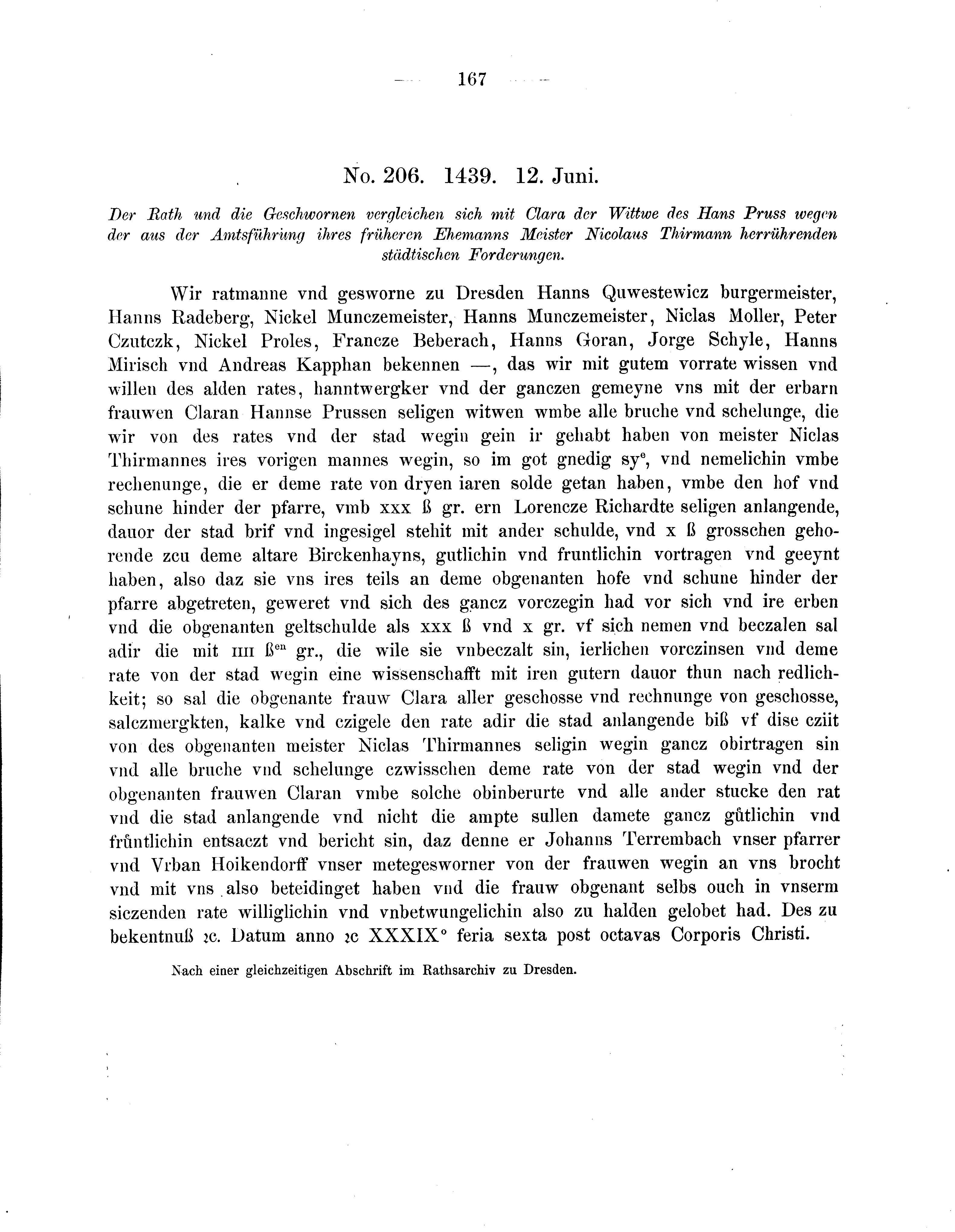 Historische Urkunde Seite 167 aus Band cds2_05