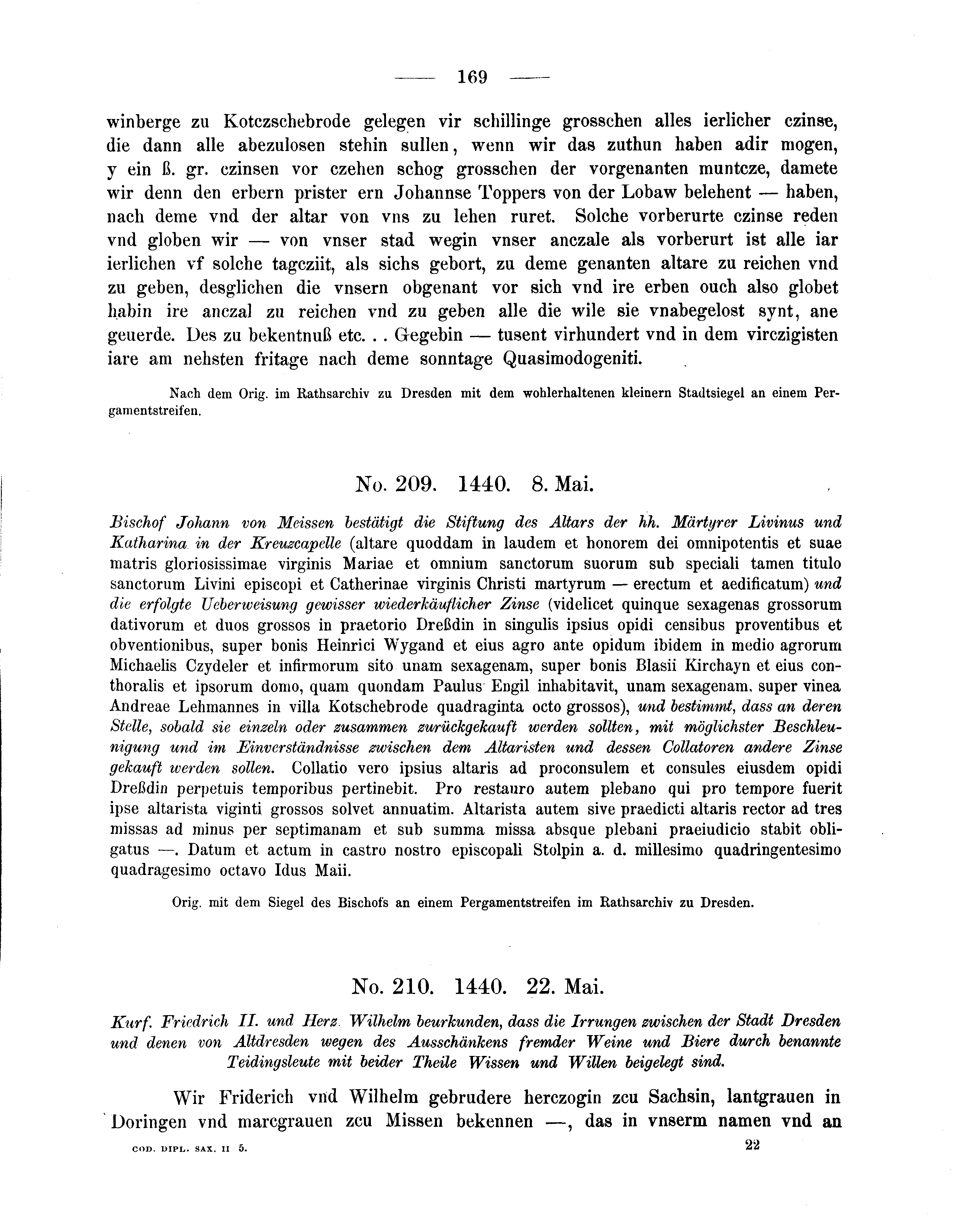 Historische Urkunde Seite 169 aus Band cds2_05