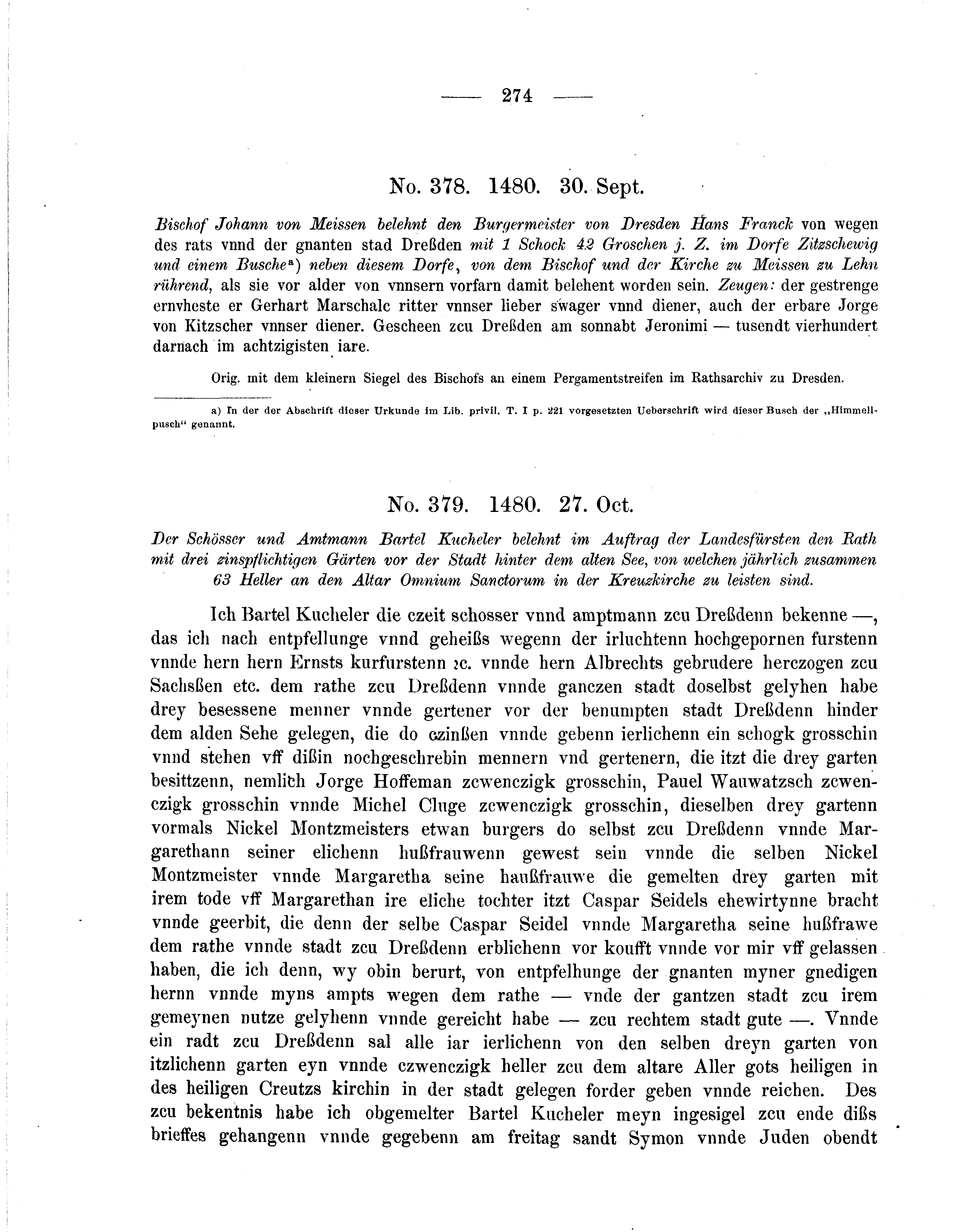 Historische Urkunde Seite 274 aus Band cds2_05