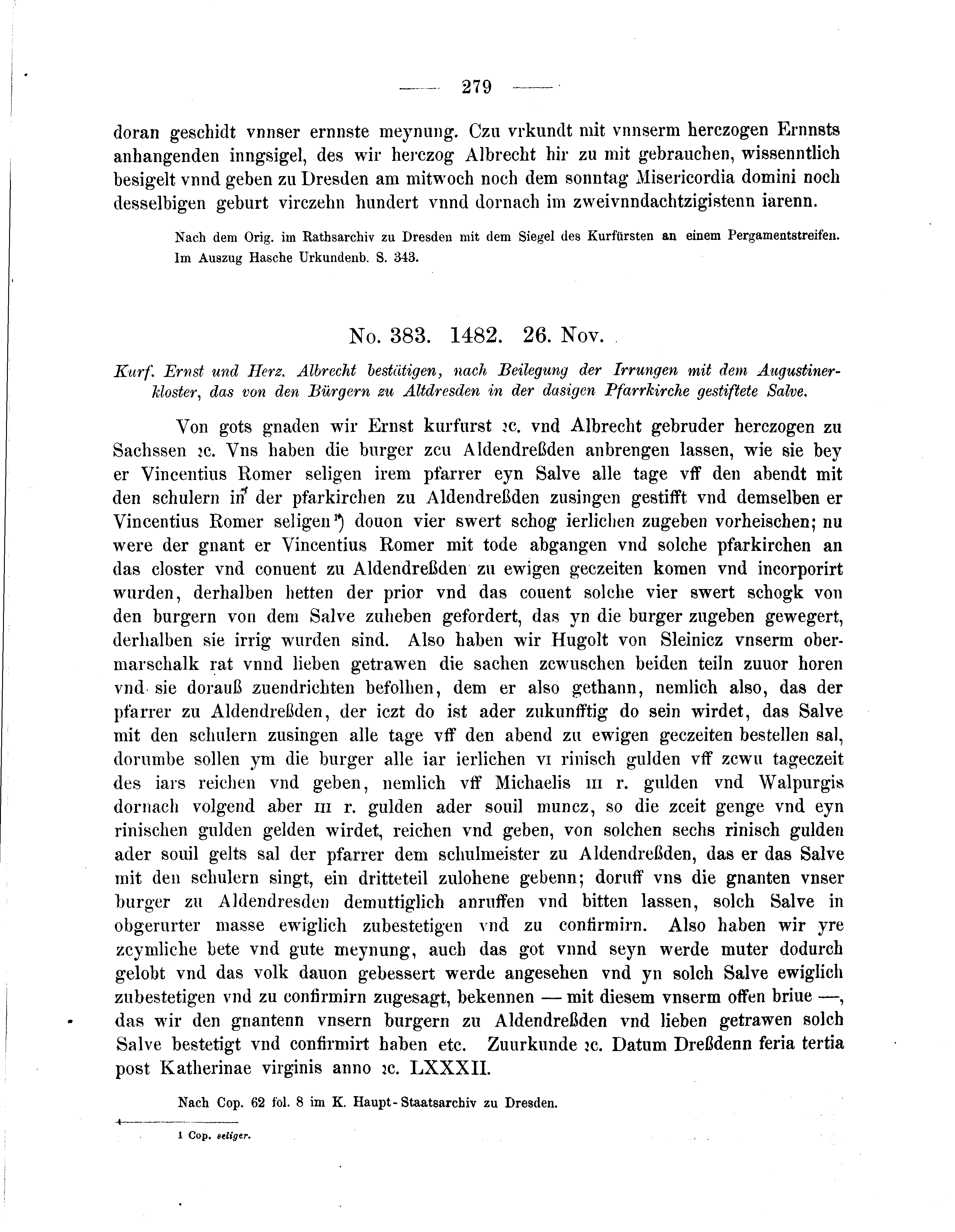 Historische Urkunde Seite 279 aus Band cds2_05