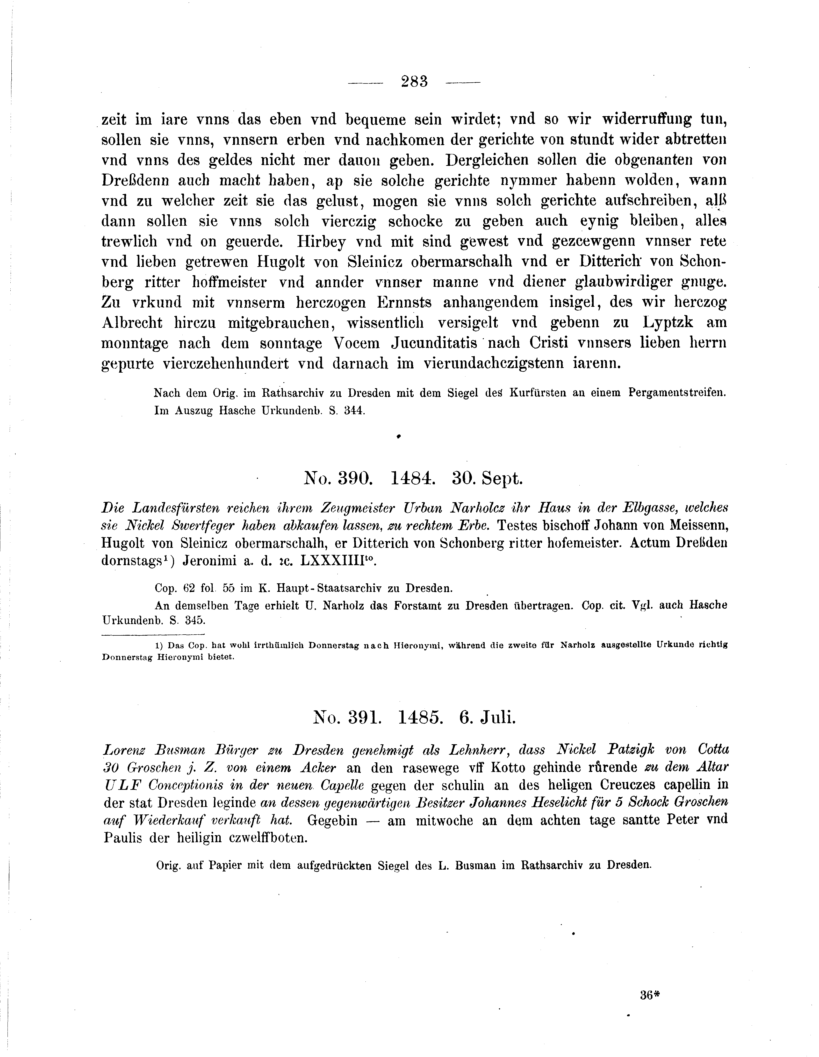 Historische Urkunde Seite 283 aus Band cds2_05
