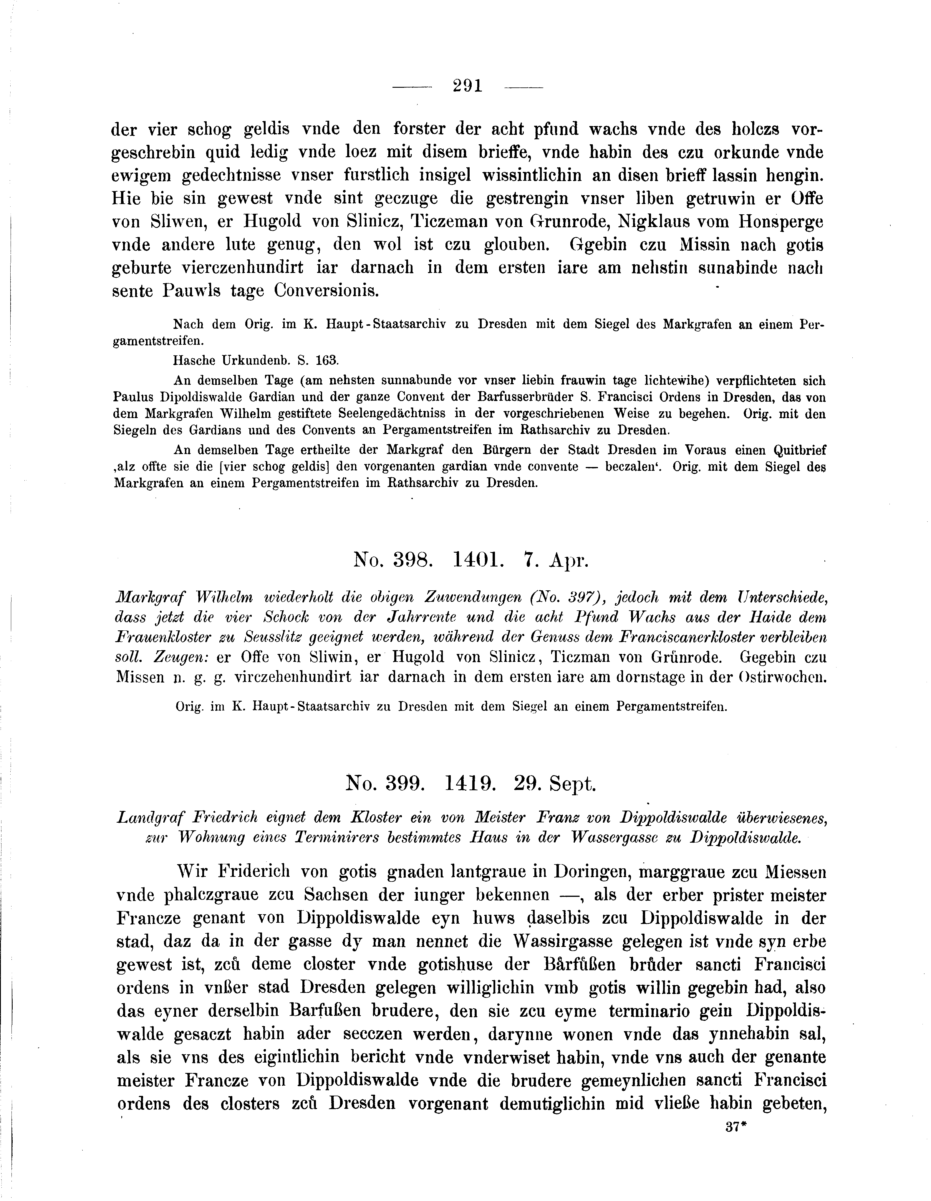 Historische Urkunde Seite 291 aus Band cds2_05