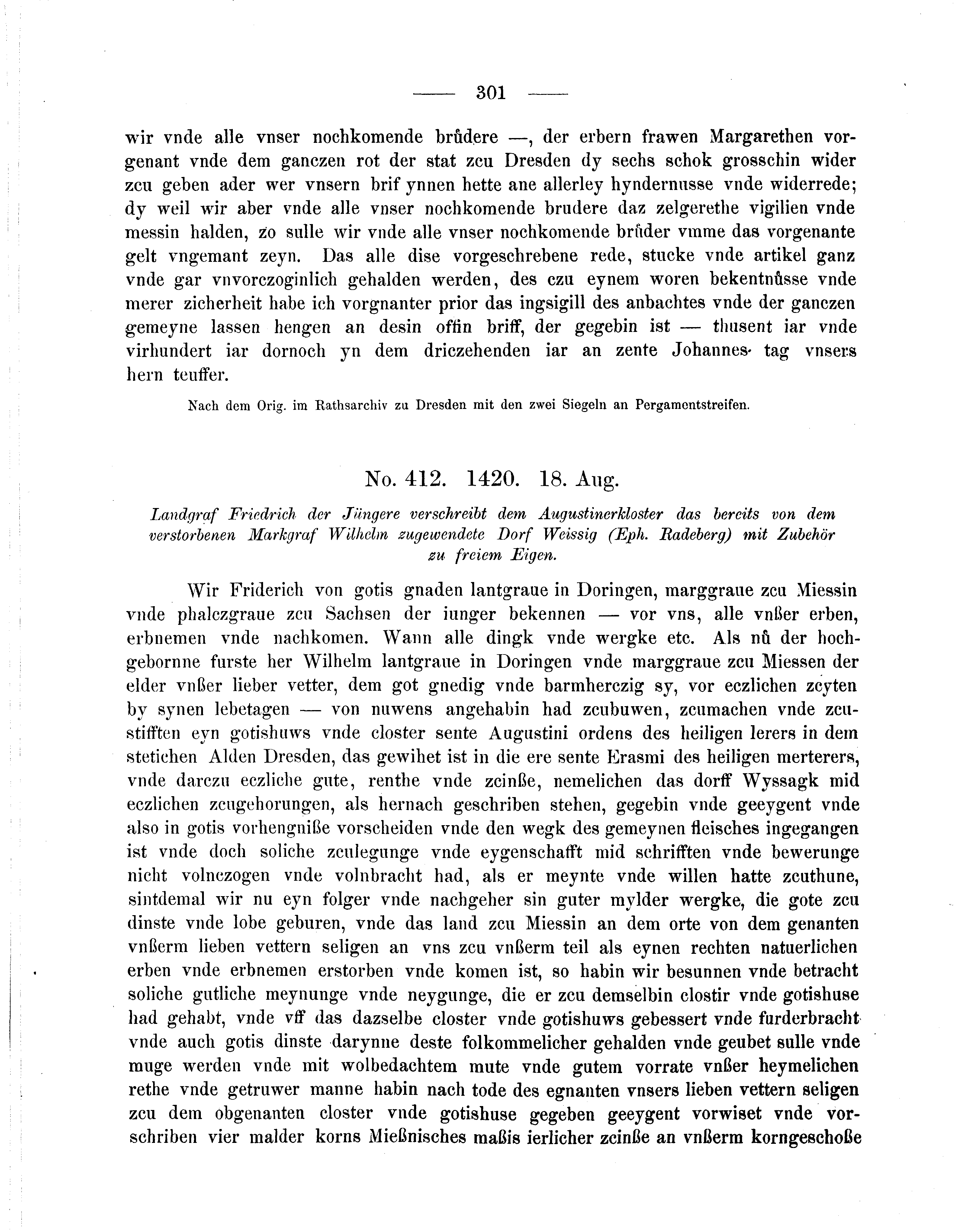 Historische Urkunde Seite 301 aus Band cds2_05