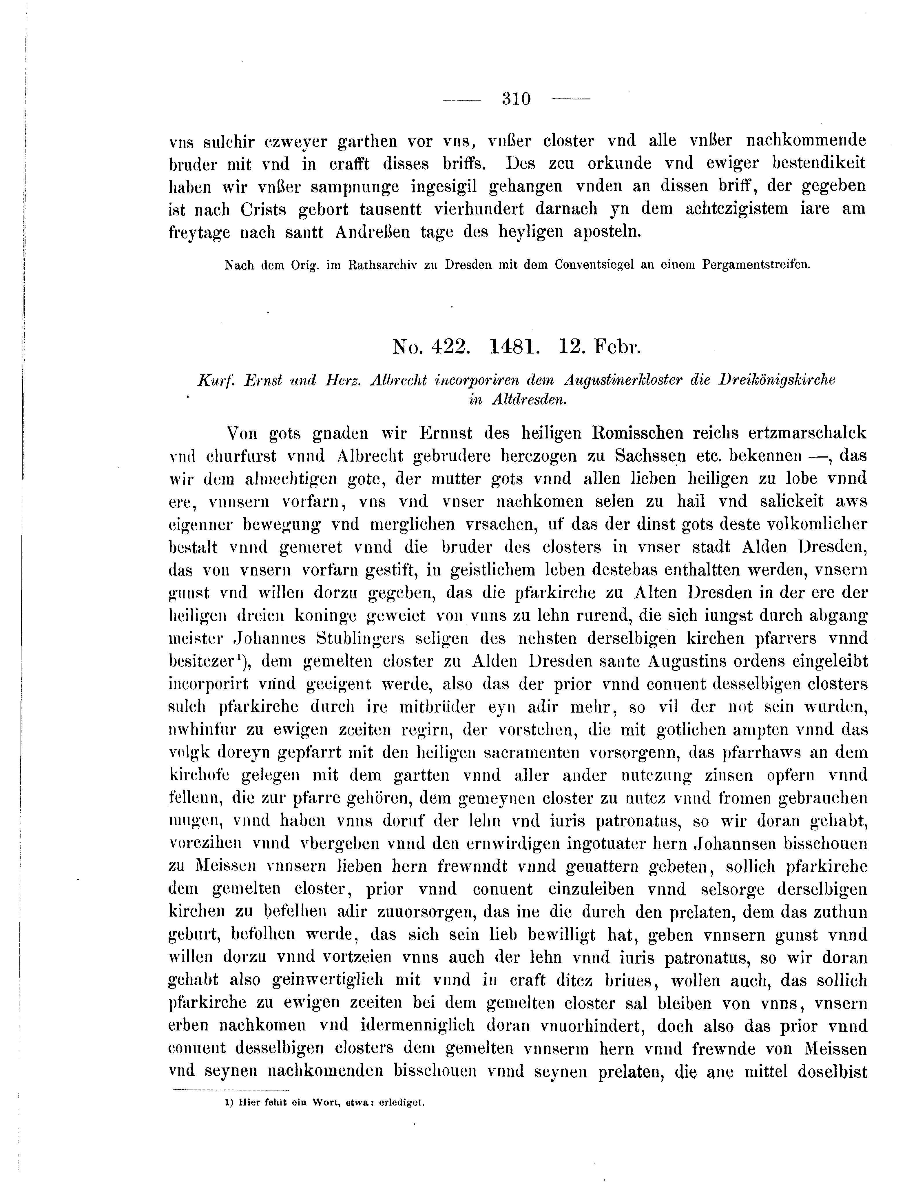 Historische Urkunde Seite 310 aus Band cds2_05
