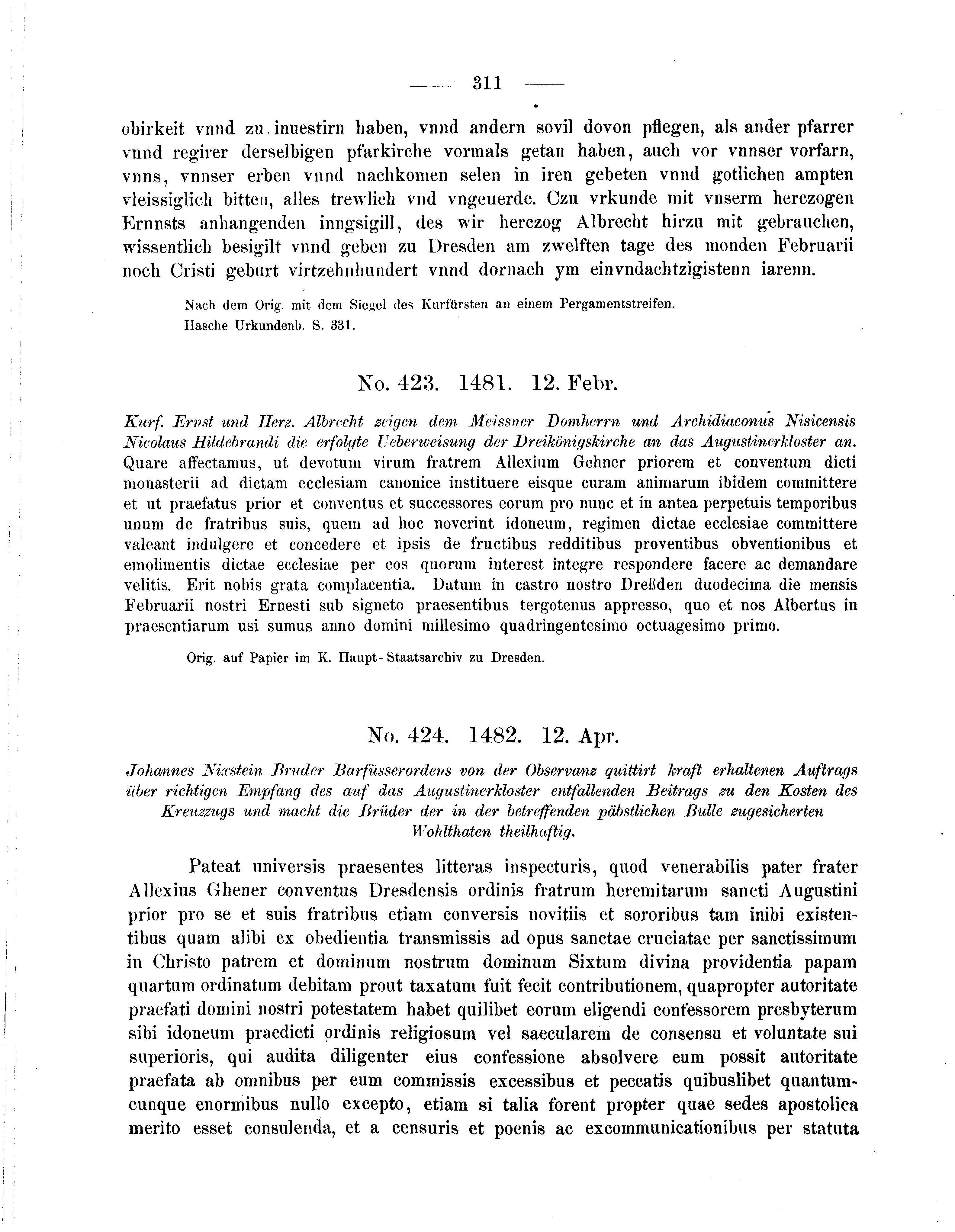 Historische Urkunde Seite 311 aus Band cds2_05