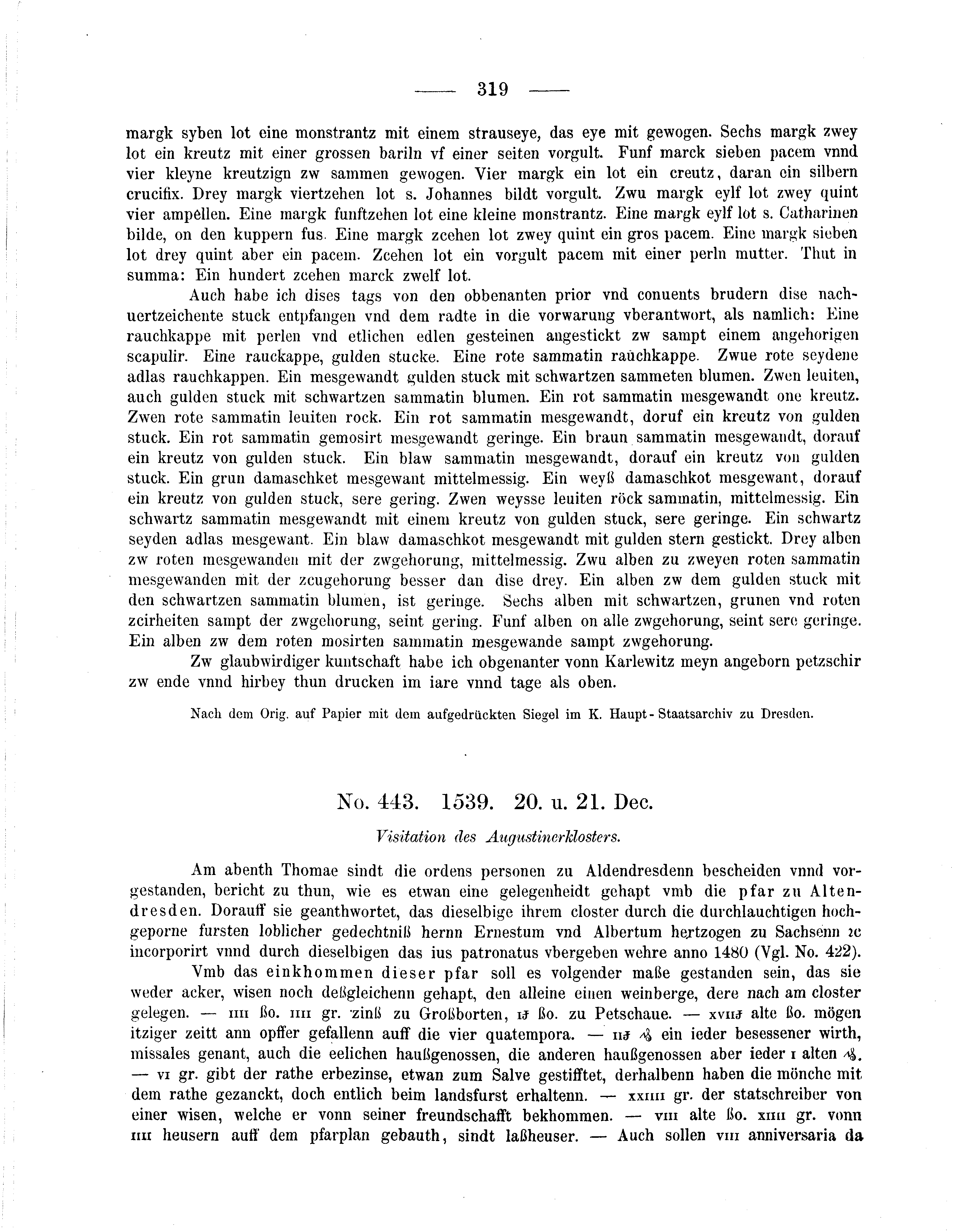 Historische Urkunde Seite 319 aus Band cds2_05