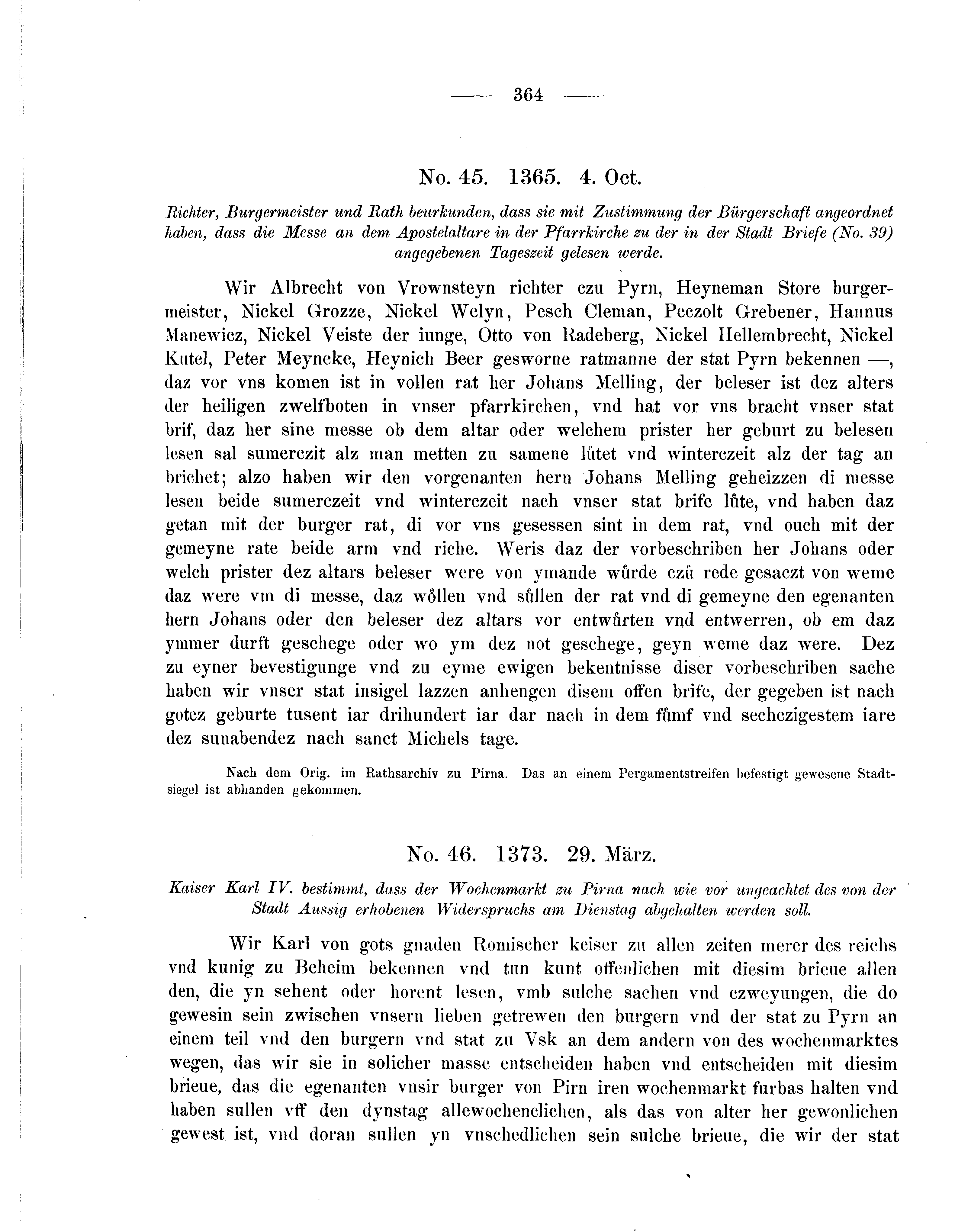 Historische Urkunde Seite 364 aus Band cds2_05