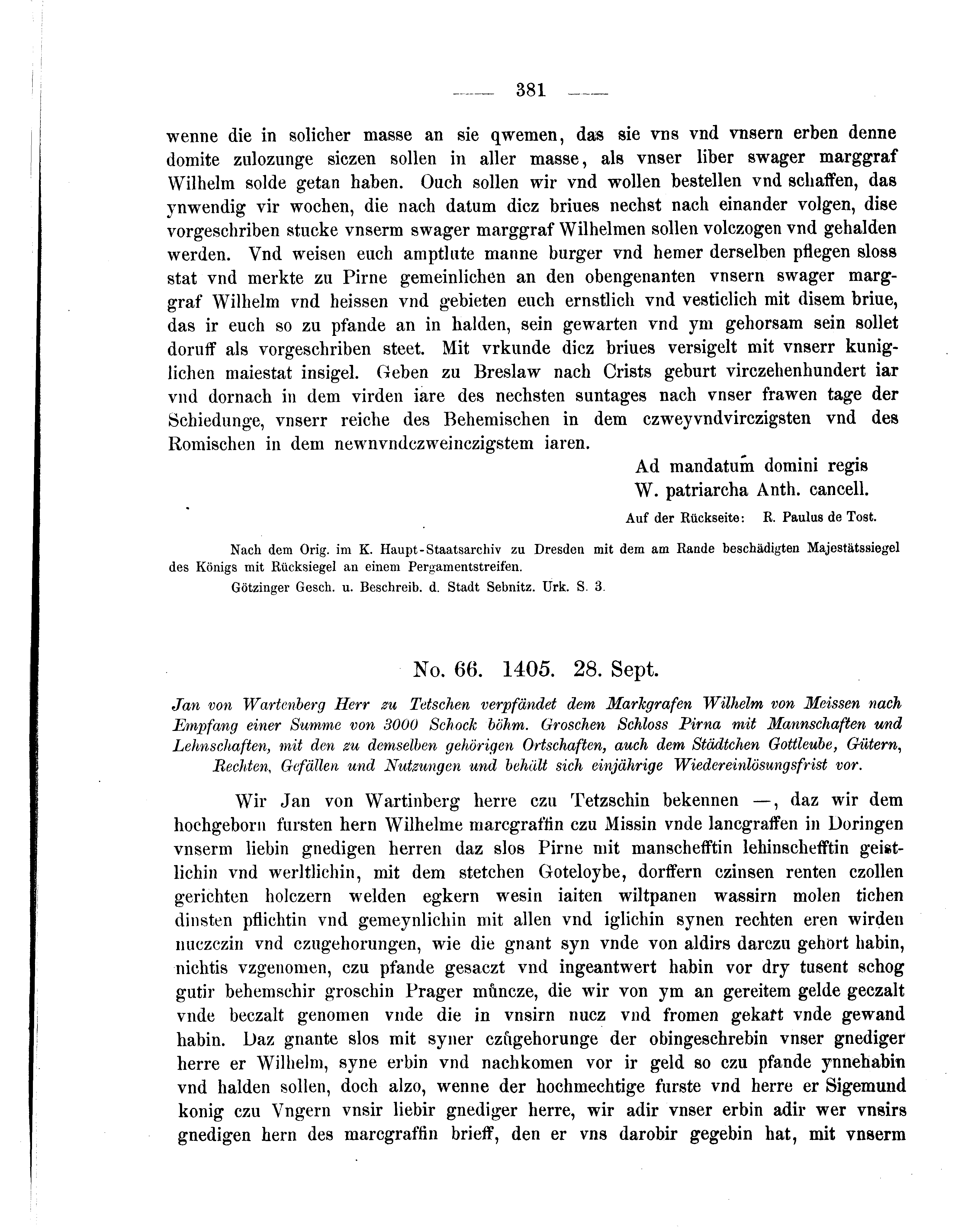 Historische Urkunde Seite 381 aus Band cds2_05