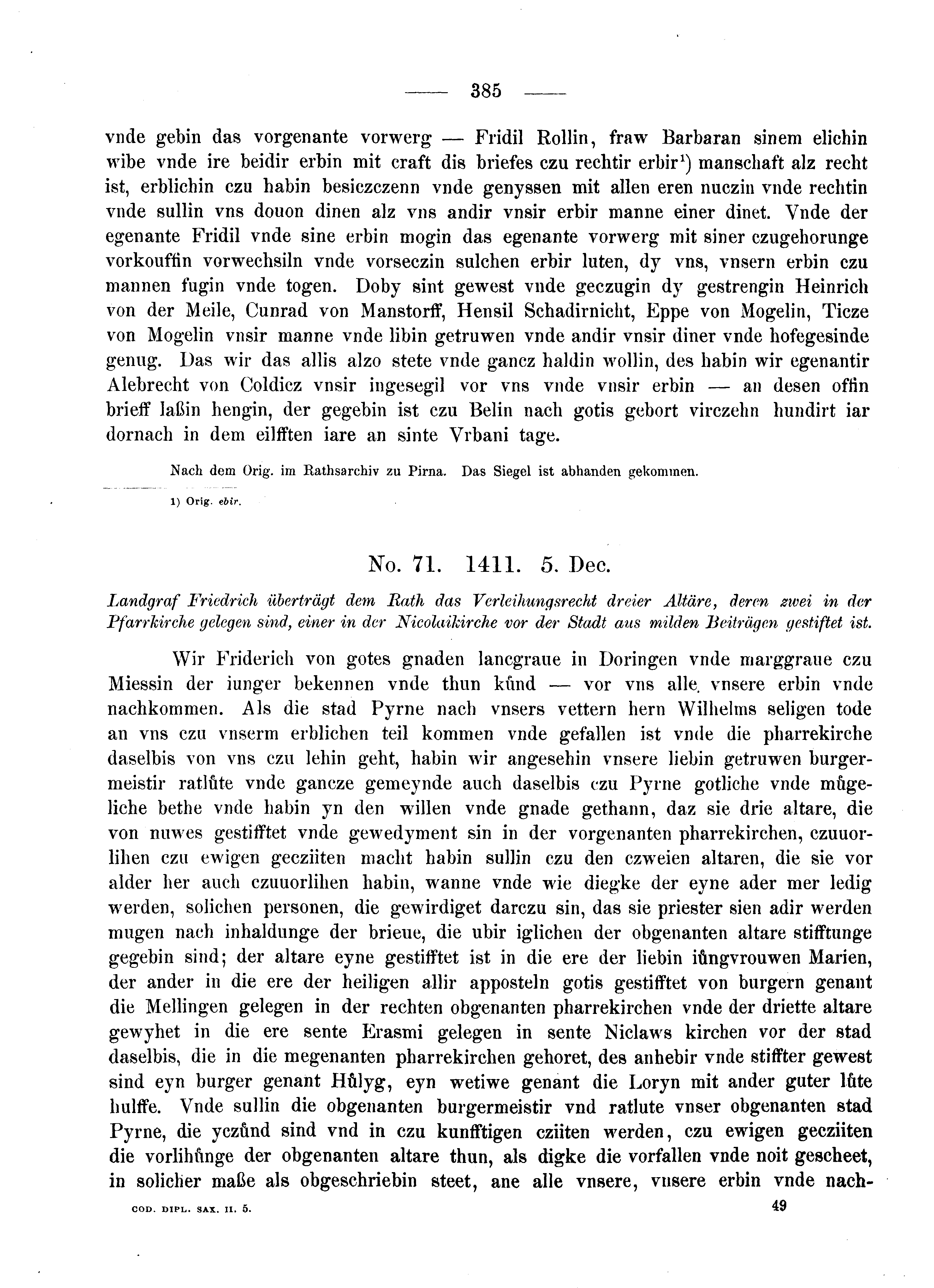 Historische Urkunde Seite 385 aus Band cds2_05