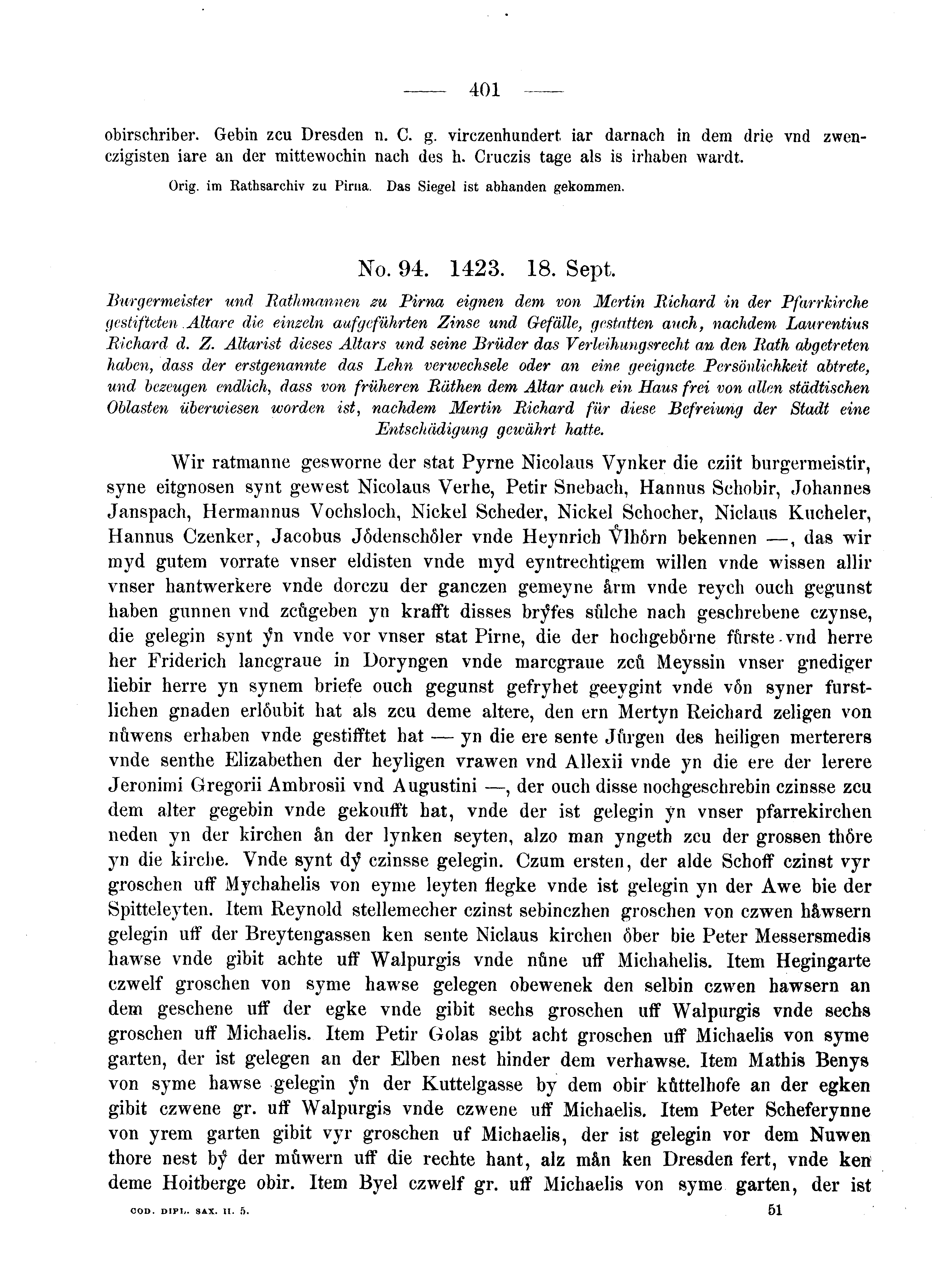 Historische Urkunde Seite 401 aus Band cds2_05