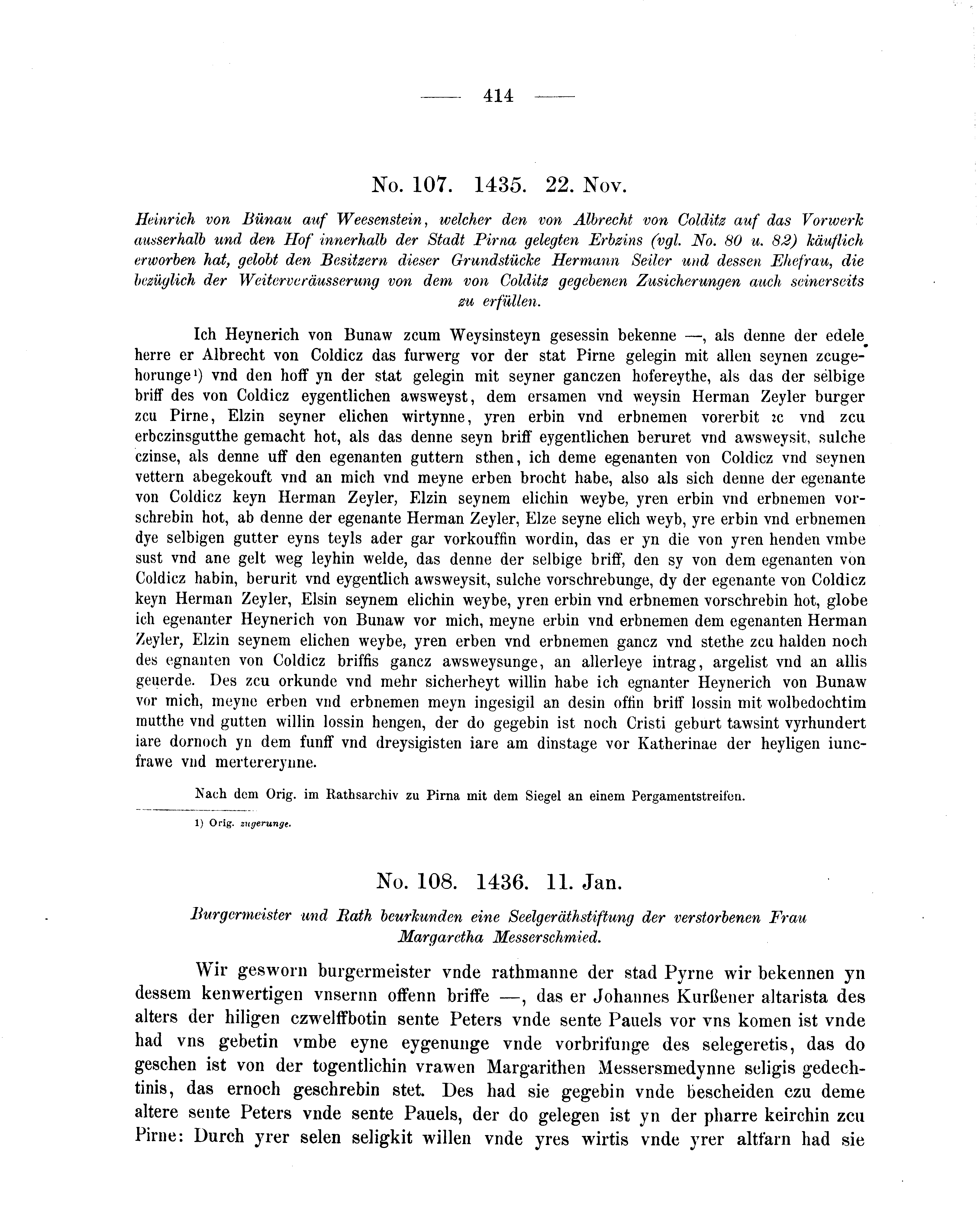 Historische Urkunde Seite 414 aus Band cds2_05